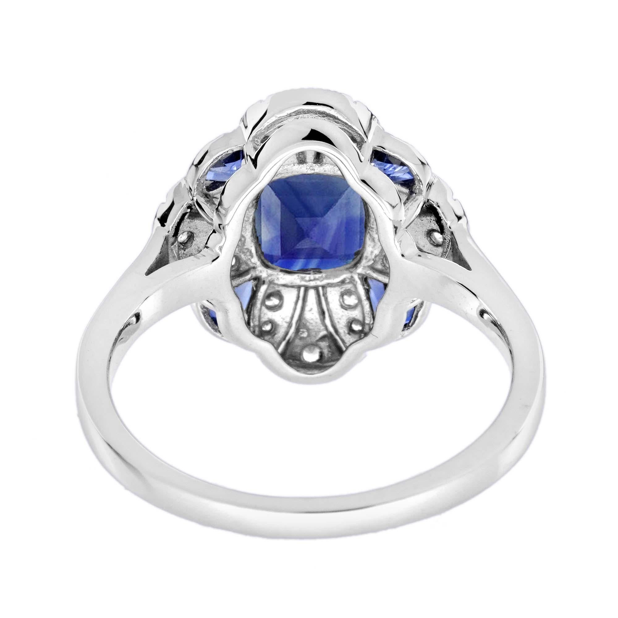 Bague de fiançailles de style Art déco en or blanc 18 carats avec saphir et diamants en vente 2