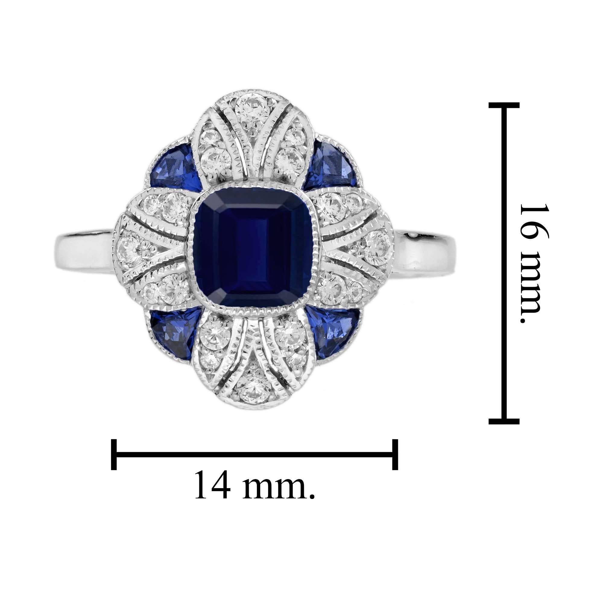 Bague de fiançailles de style Art déco en or blanc 18 carats avec saphir et diamants en vente 4