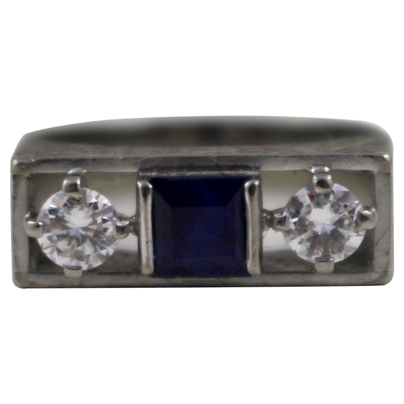 Sapphire & Diamond Art Deco Style Three Stone Ring