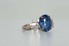 Sapphire Diamond Baguette Art Deco Style Ring
