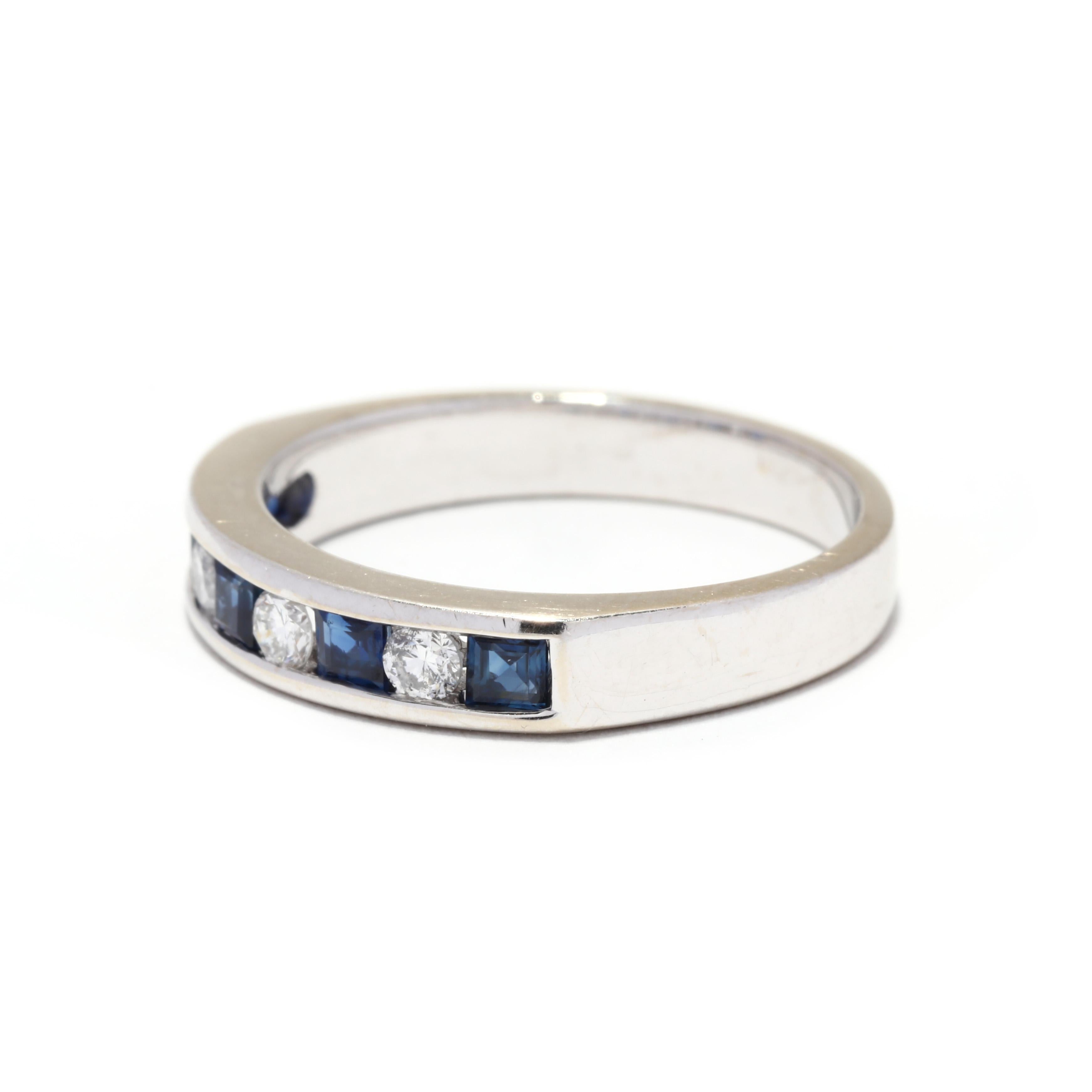 Saphir-Diamant-Ring, 14K Weißgold, etwas Blau, Saphir-Stapelbarer Ring im Zustand „Gut“ im Angebot in McLeansville, NC