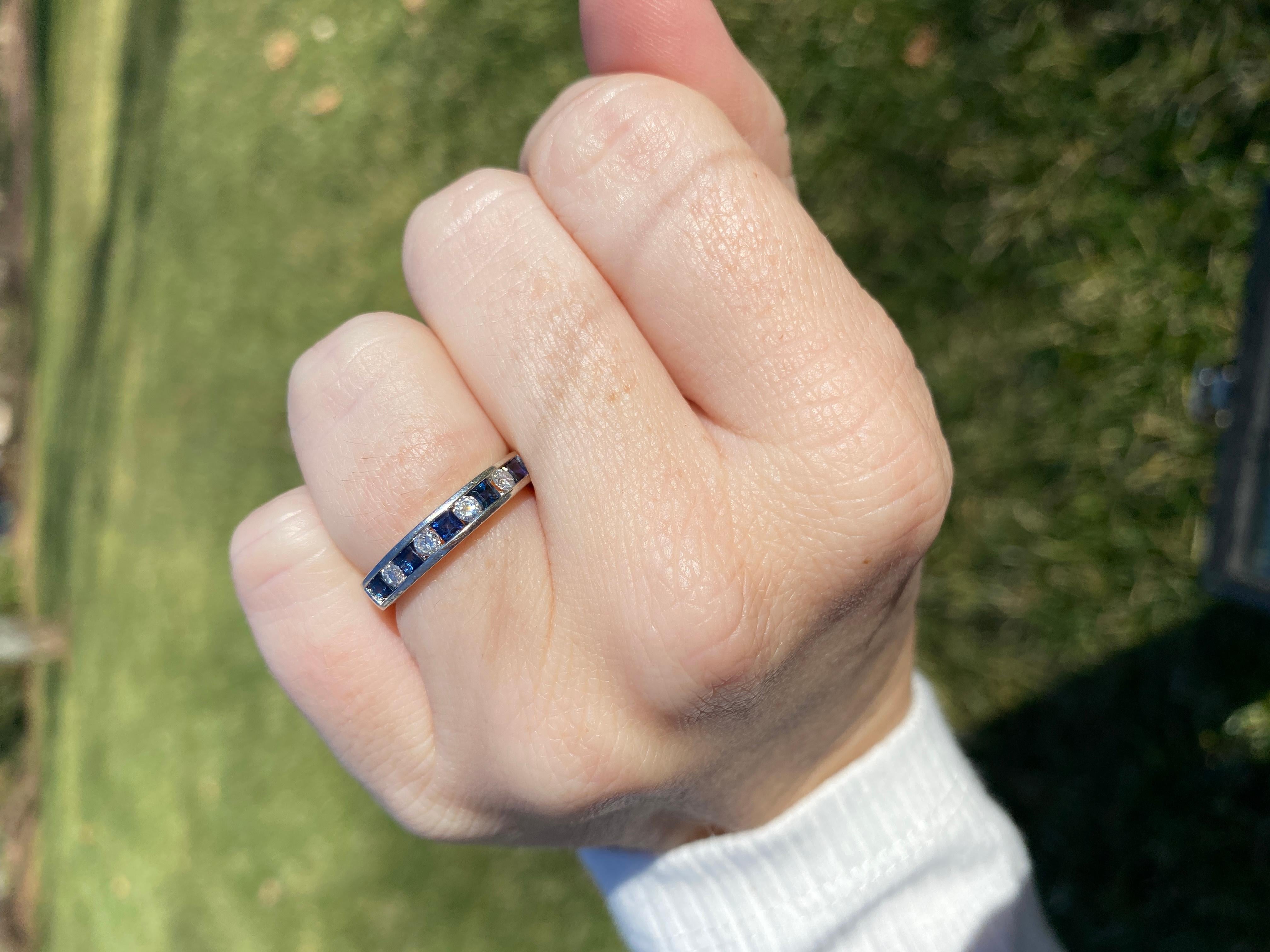 Saphir-Diamant-Ring, 14K Weißgold, etwas Blau, Saphir-Stapelbarer Ring im Angebot 2