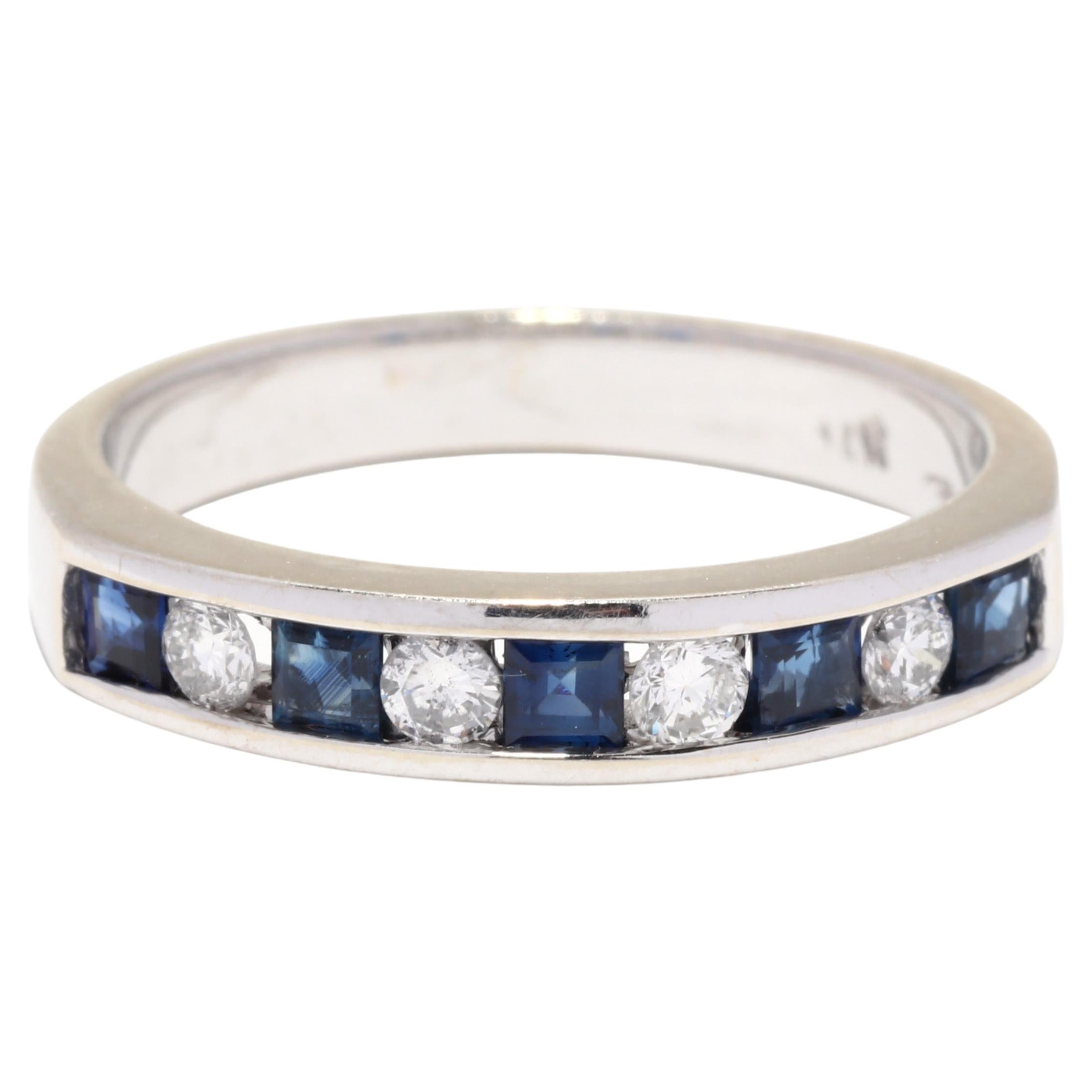 Sapphire Diamond Band, 14K White Gold, Something Blue, Sapphire Stackable Band For Sale