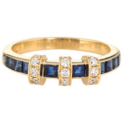 Sapphire Diamond Band Estate 18 Karat Yellow Gold Wedding Stacking Jewelry