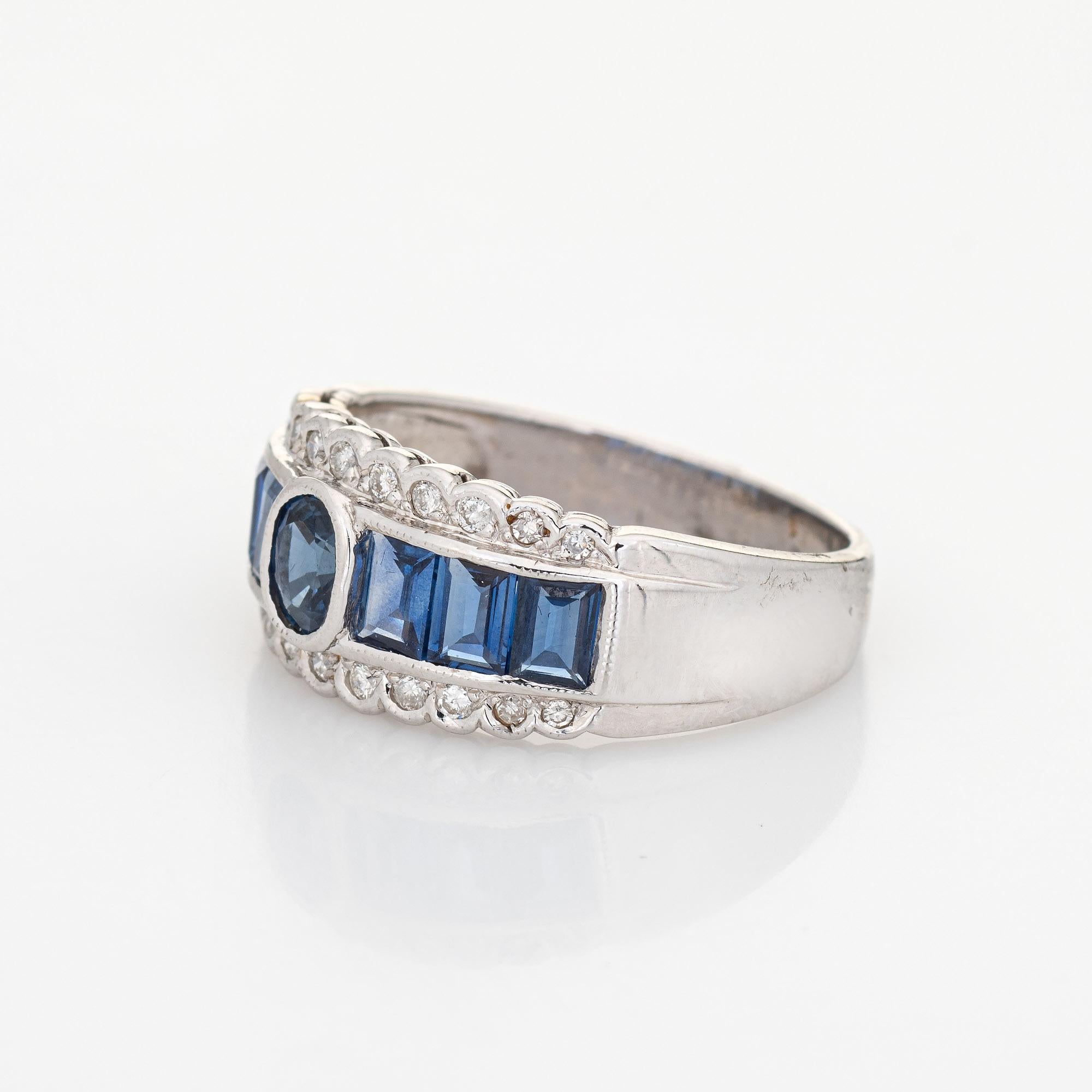 Modern Sapphire Diamond Band Estate 18k White Gold Fine Jewelry Wedding Ring