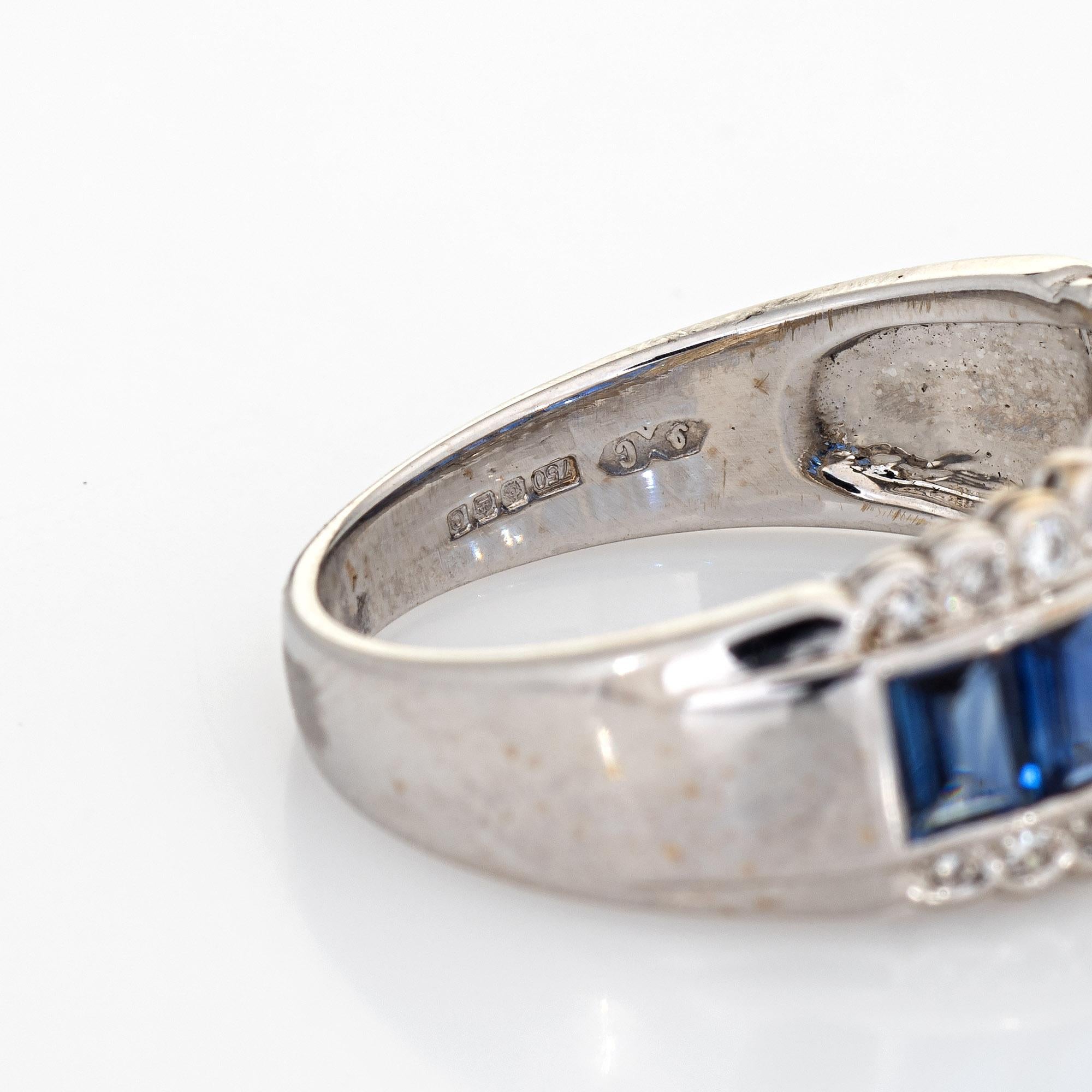 Women's Sapphire Diamond Band Estate 18k White Gold Fine Jewelry Wedding Ring