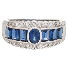 Sapphire Diamond Band Estate 18k White Gold Fine Jewelry Wedding Ring