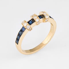 Sapphire Diamond Band Estate 18 Karat Yellow Gold Wedding Stacking Jewelry