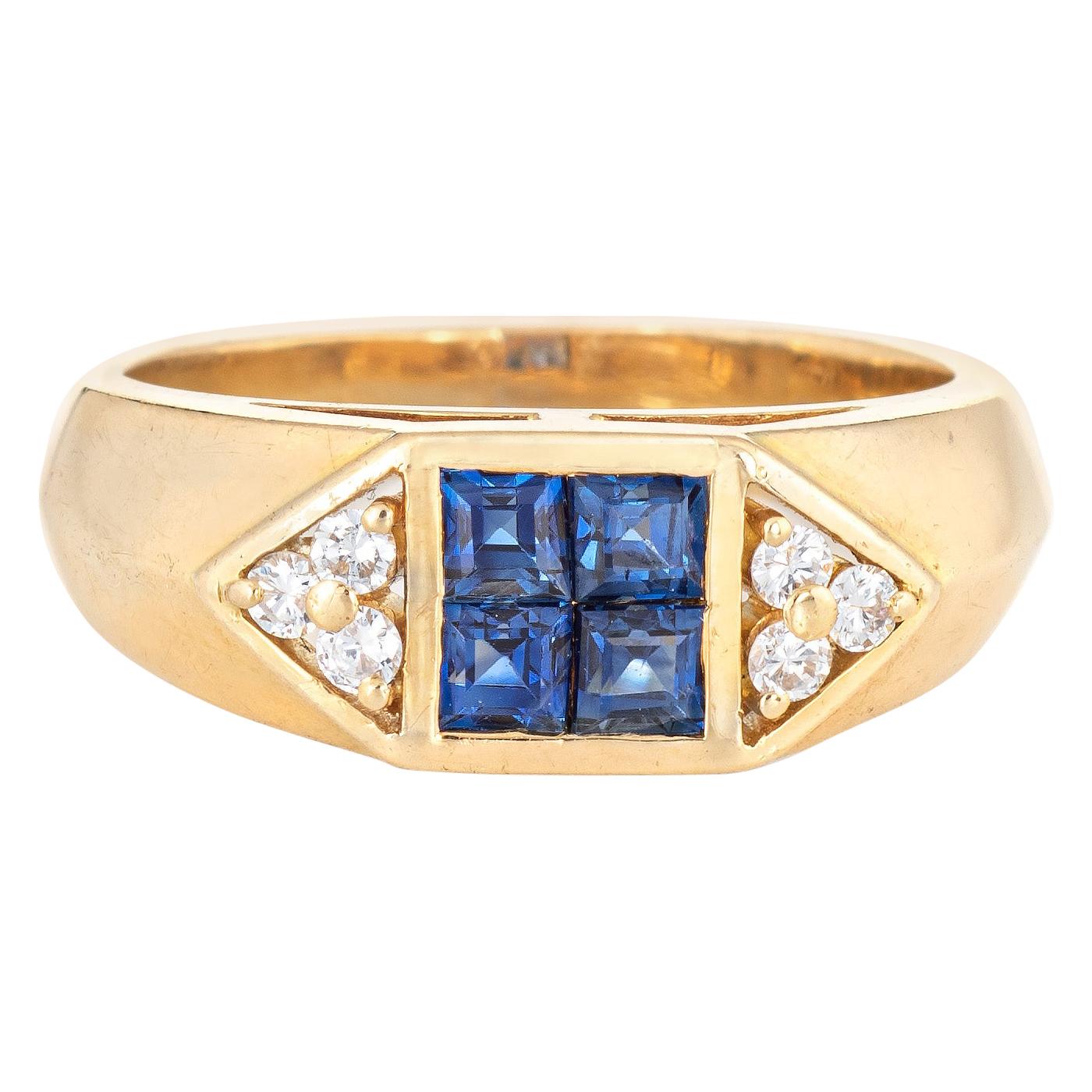 Sapphire Diamond Band Vintage 18 Karat Gold Pinky Ring Estate Fine Jewelry