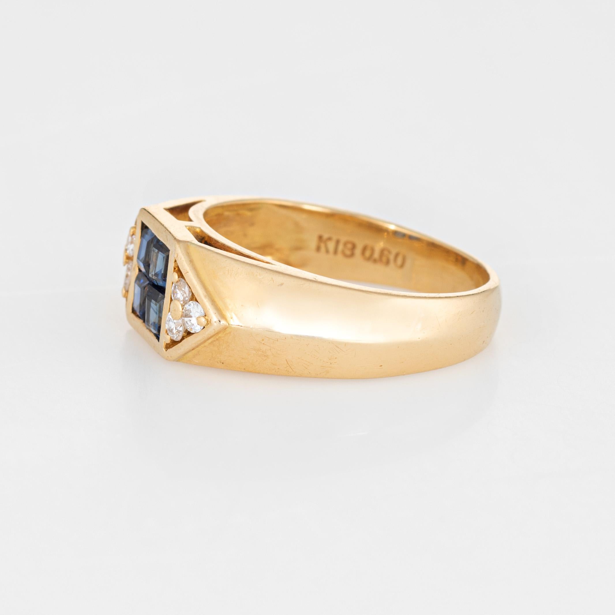 Princess Cut Sapphire Diamond Band Vintage 18 Karat Gold Pinky Ring Estate Fine Jewelry