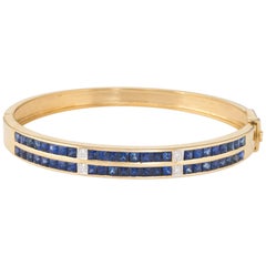 Sapphire Diamond Bangle Bracelet Vintage 18 Karat Gold Estate Fine Jewelry