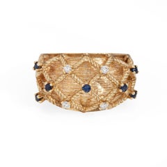 Sapphire Diamond Basket Weave Ring Sz 7 Vintage 14k Gold Dome Band Jewelry
