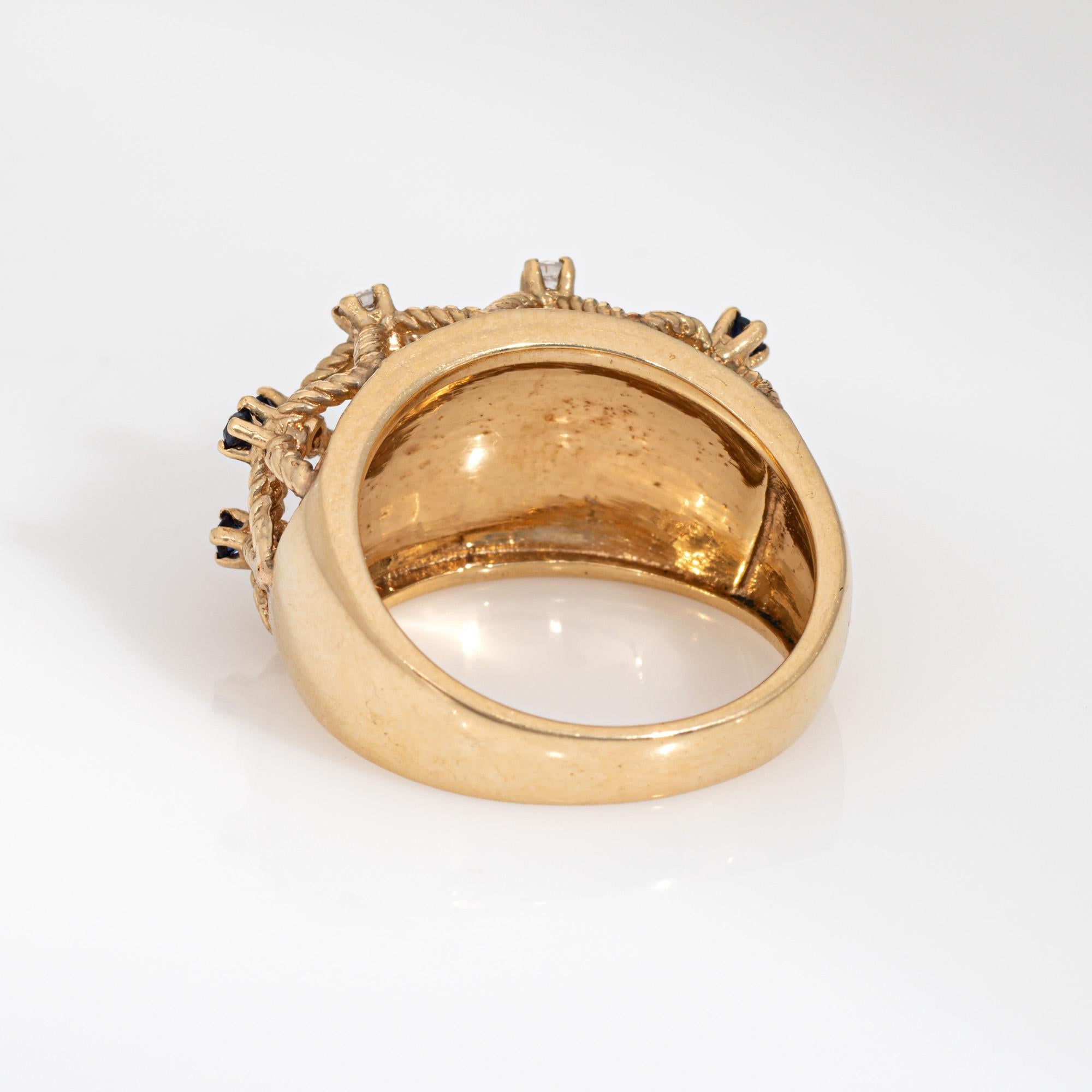 Sapphire Diamond Basket Weave Ring Sz 7 Vintage 14k Gold Dome Band Jewelry In Good Condition For Sale In Torrance, CA