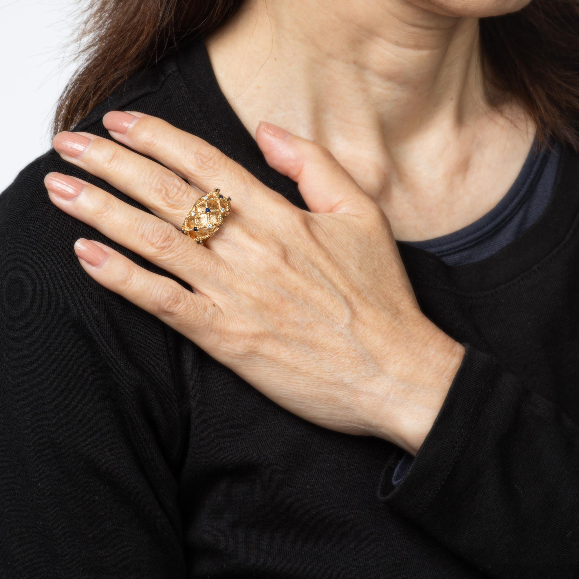 Women's Sapphire Diamond Basket Weave Ring Sz 7 Vintage 14k Gold Dome Band Jewelry For Sale