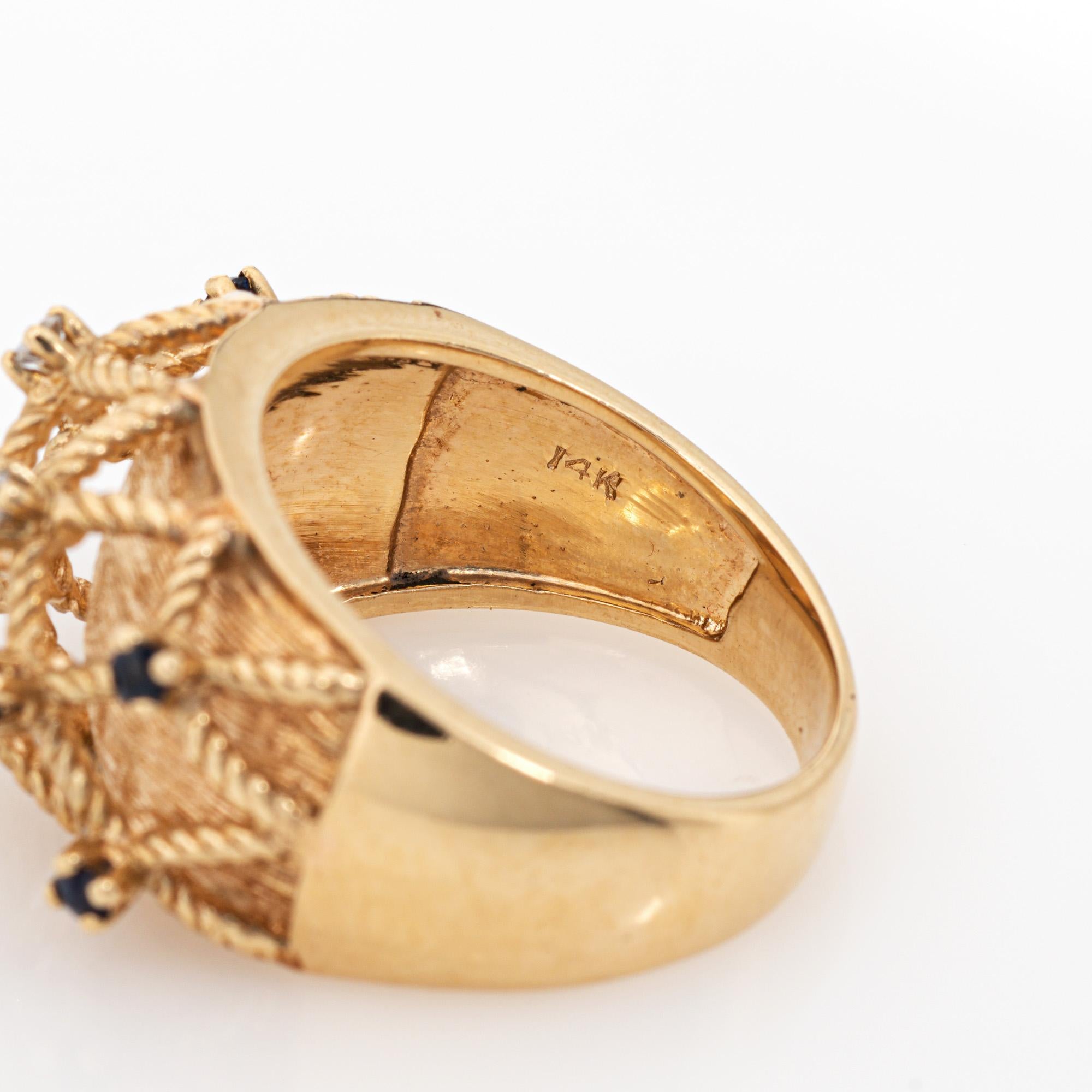 Sapphire Diamond Basket Weave Ring Sz 7 Vintage 14k Gold Dome Band Jewelry For Sale 1