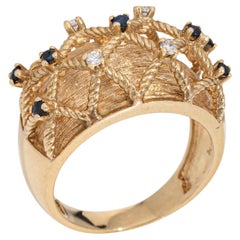 Anello con zaffiro e diamante Sz 7 Vintage in oro 14 carati