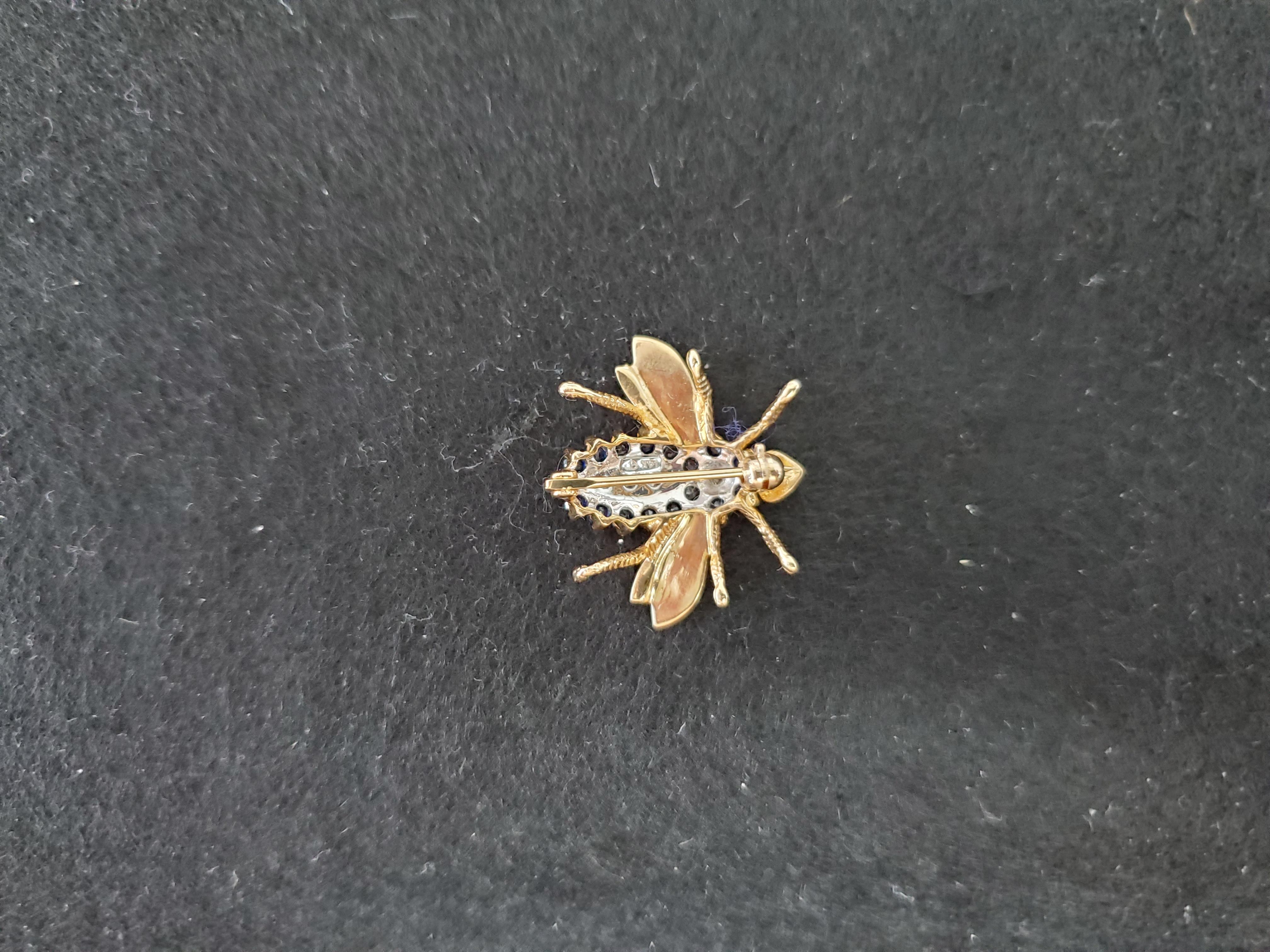 Sapphire Diamond Bee Brooch .90cttw 14K Yellow Gold In New Condition In Sugar Land, TX