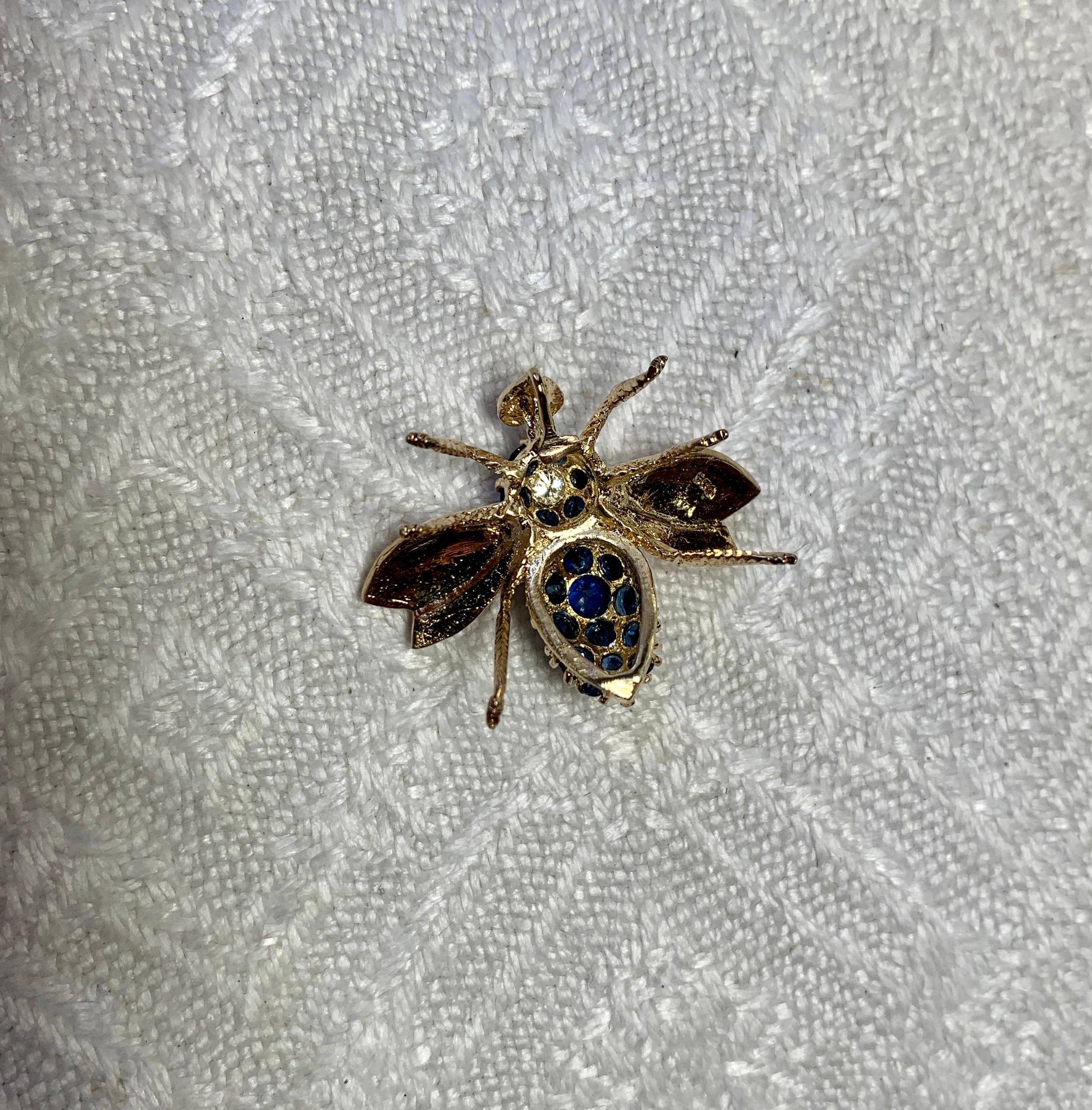 Sapphire Diamond Bee Insect Pendant 14 Karat Gold Estate Necklace 1