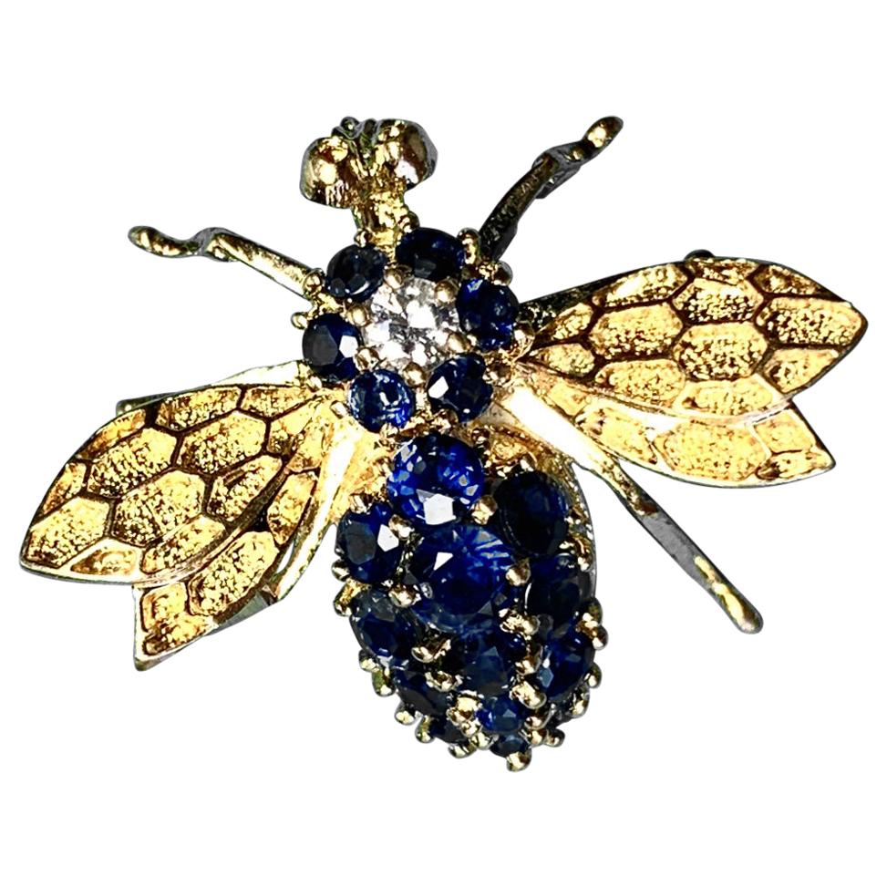 Sapphire Diamond Bee Insect Pendant 14 Karat Gold Estate Necklace