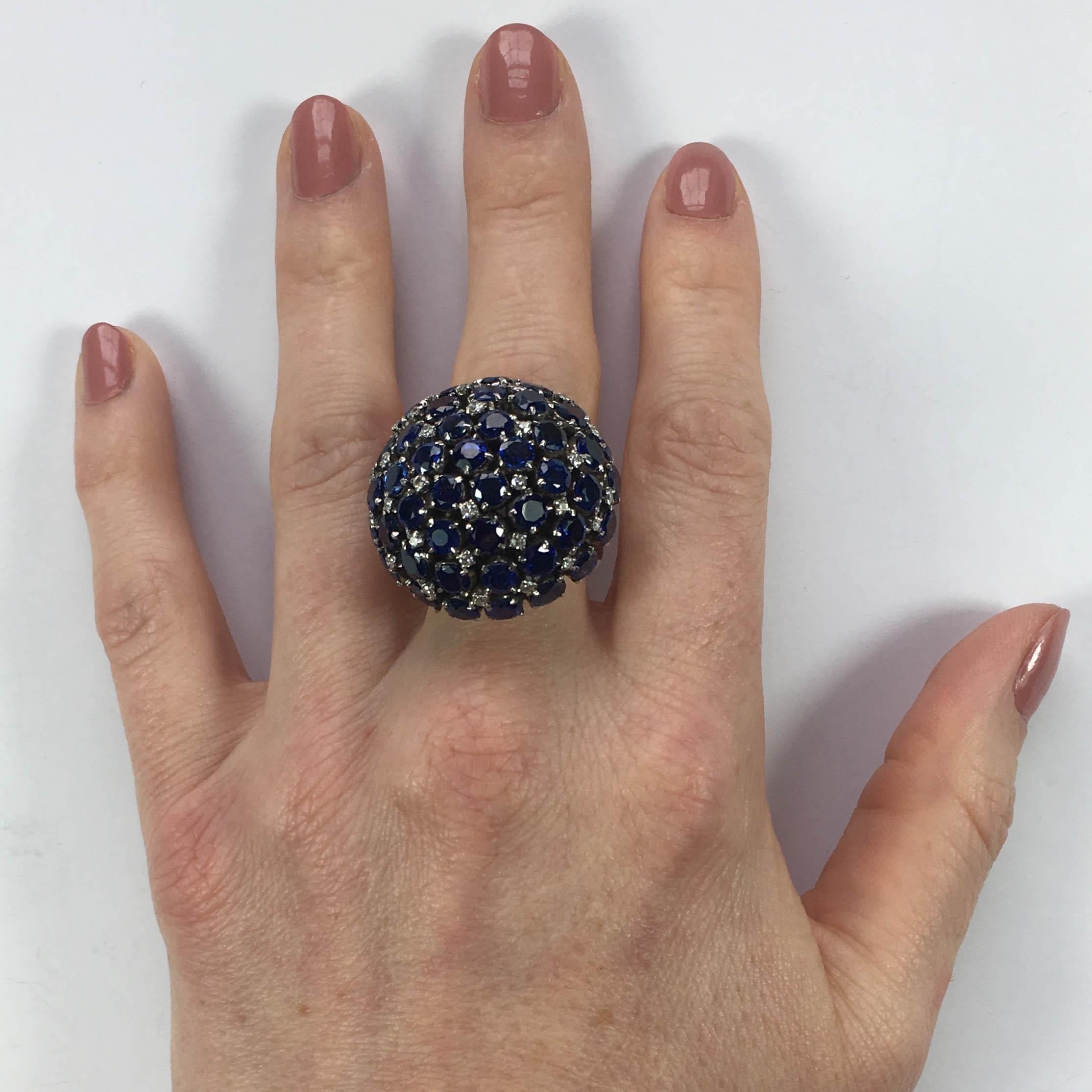 Sapphire Diamond Bombe Ring, circa 1960 For Sale 5
