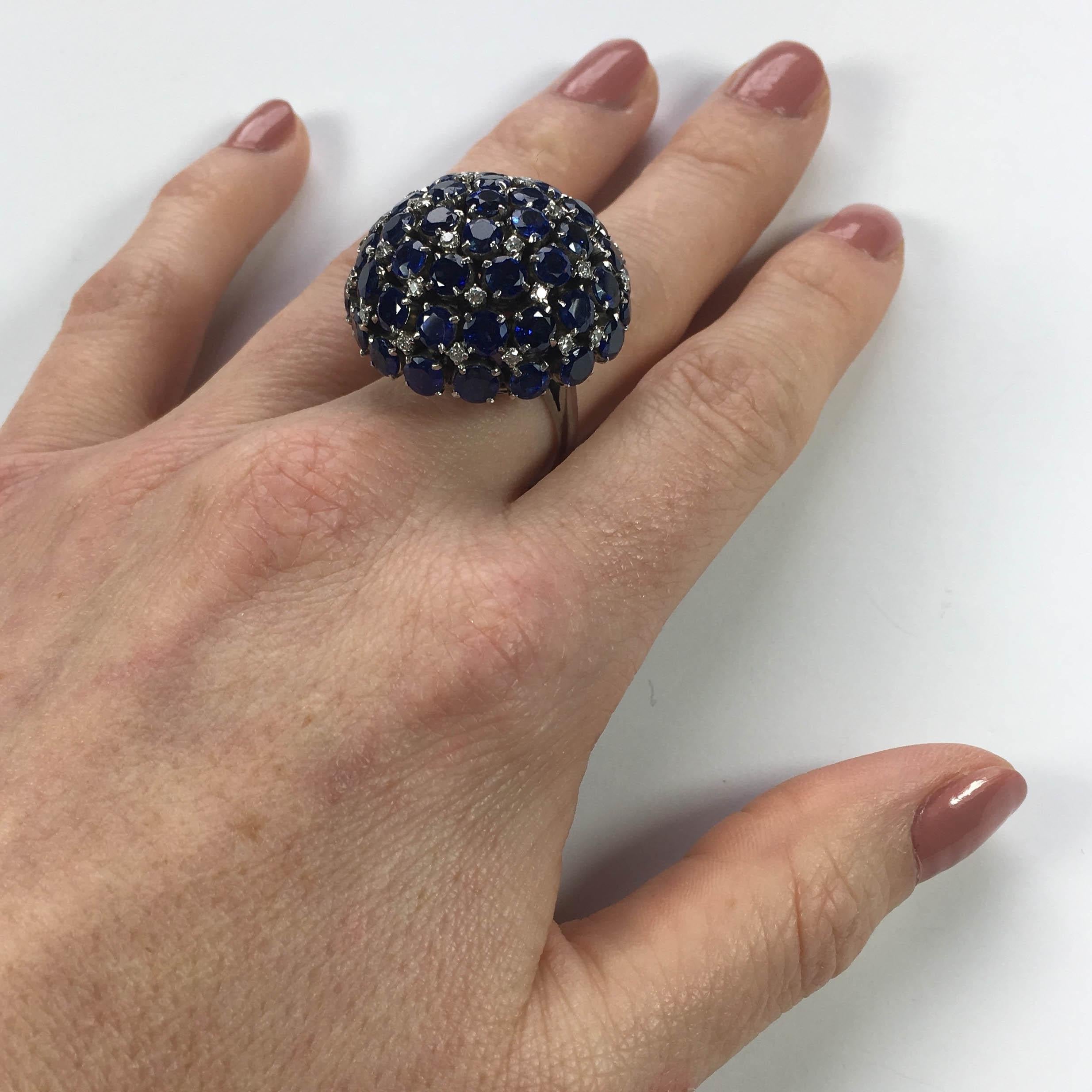 Sapphire Diamond Bombe Ring, circa 1960 For Sale 6