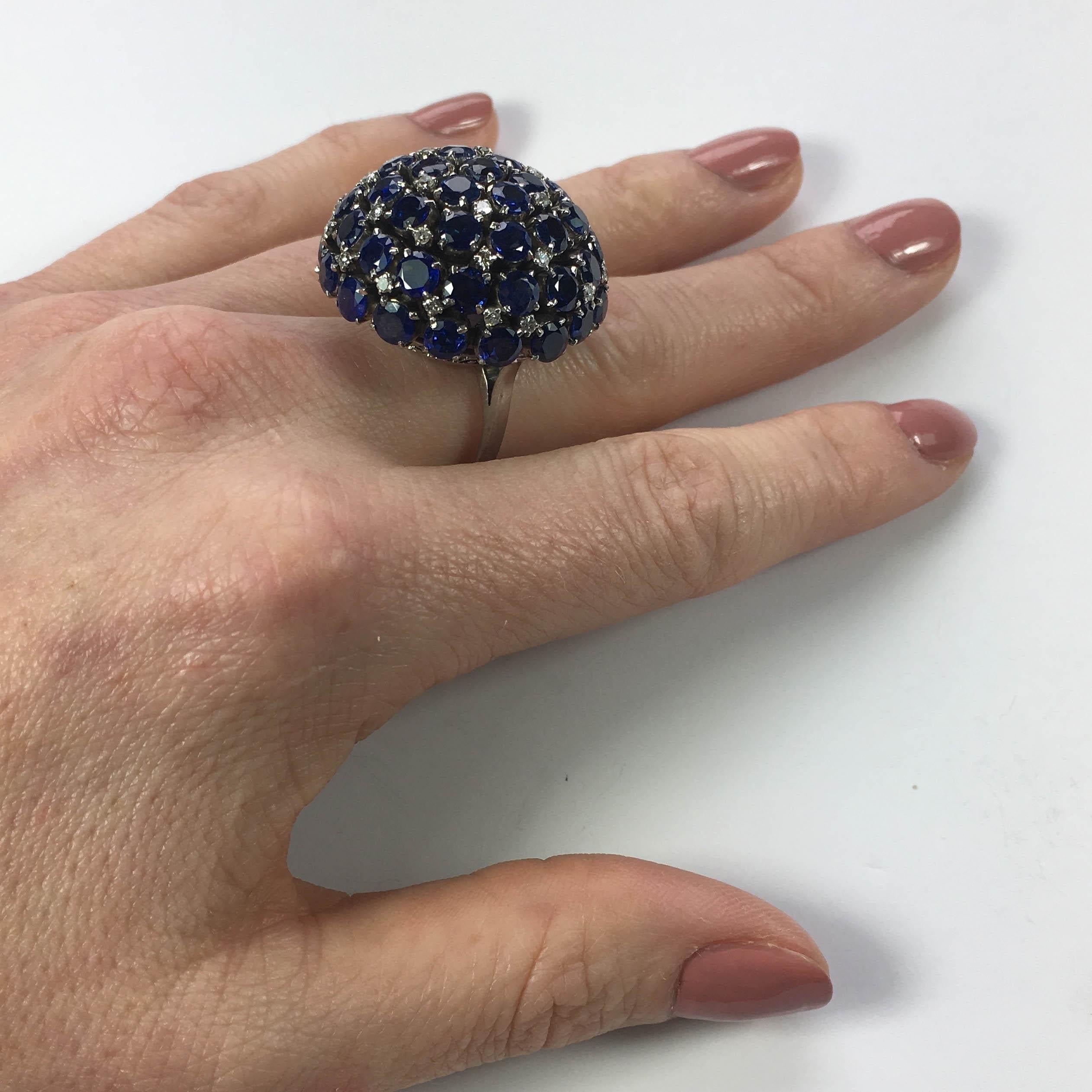 Sapphire Diamond Bombe Ring, circa 1960 For Sale 7