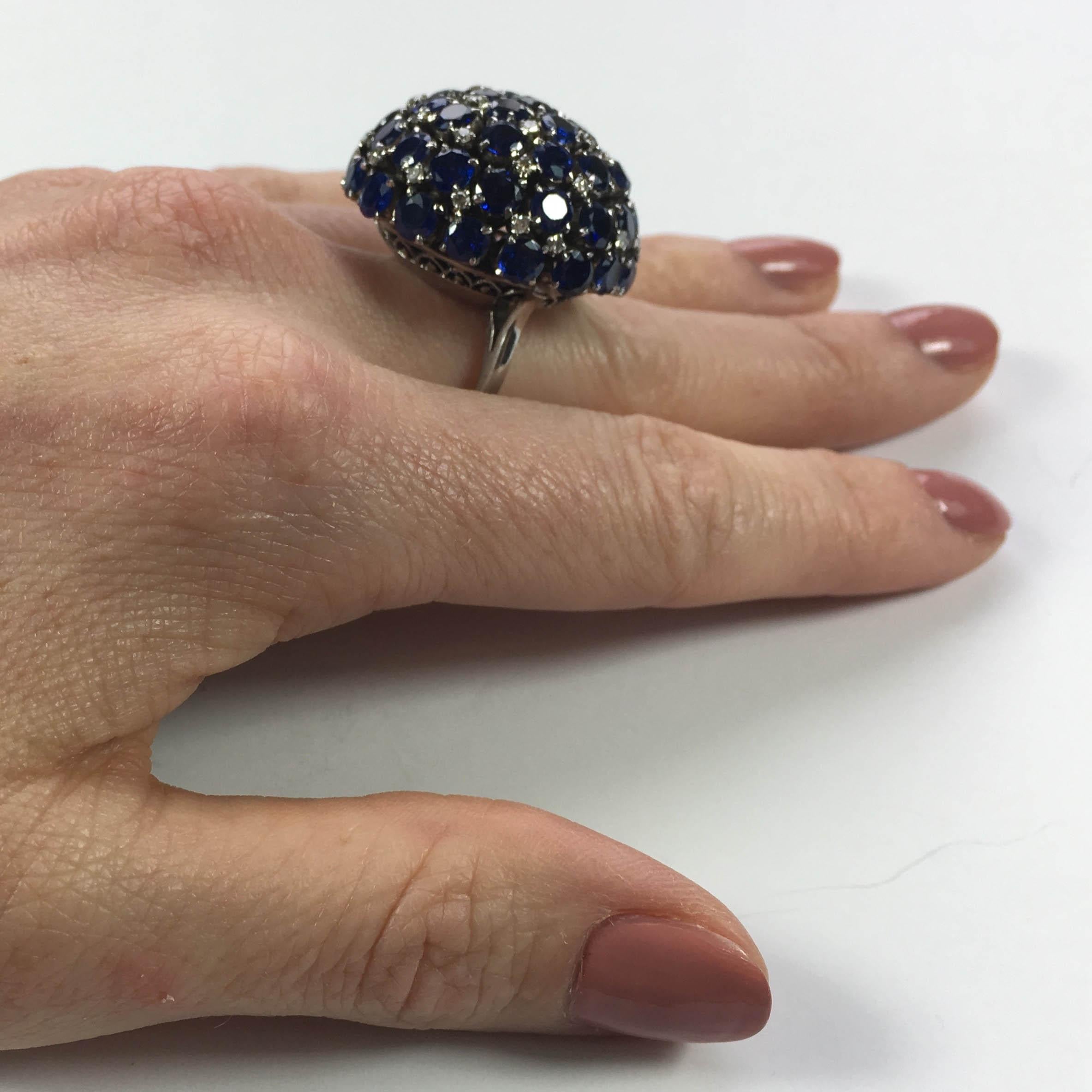 Sapphire Diamond Bombe Ring, circa 1960 For Sale 8