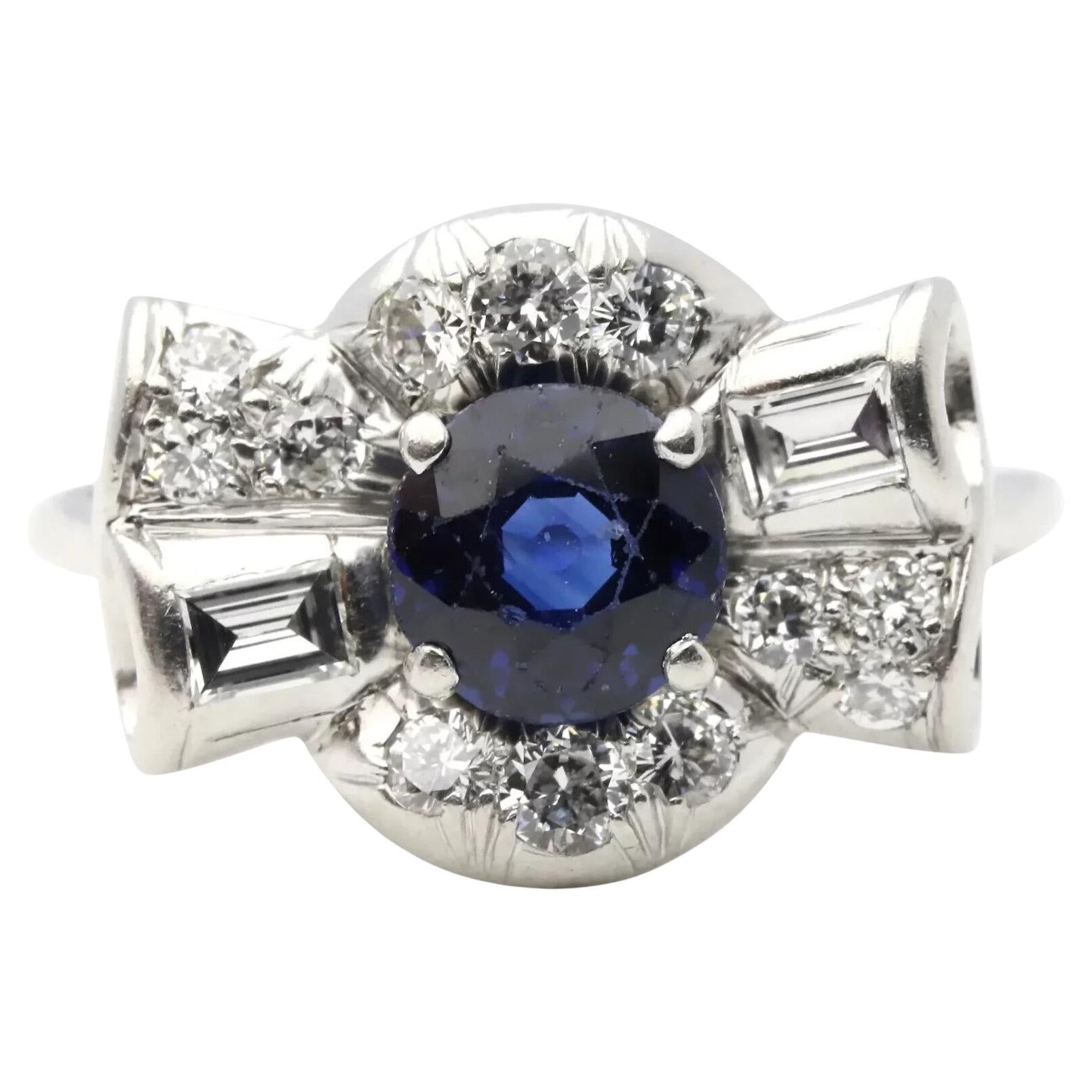Sapphire & Diamond Bow Motif Ring in Platinum by Maurice Tishman