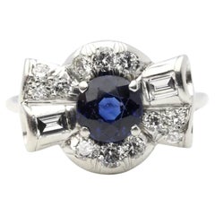 Retro Sapphire & Diamond Bow Motif Ring in Platinum by Maurice Tishman