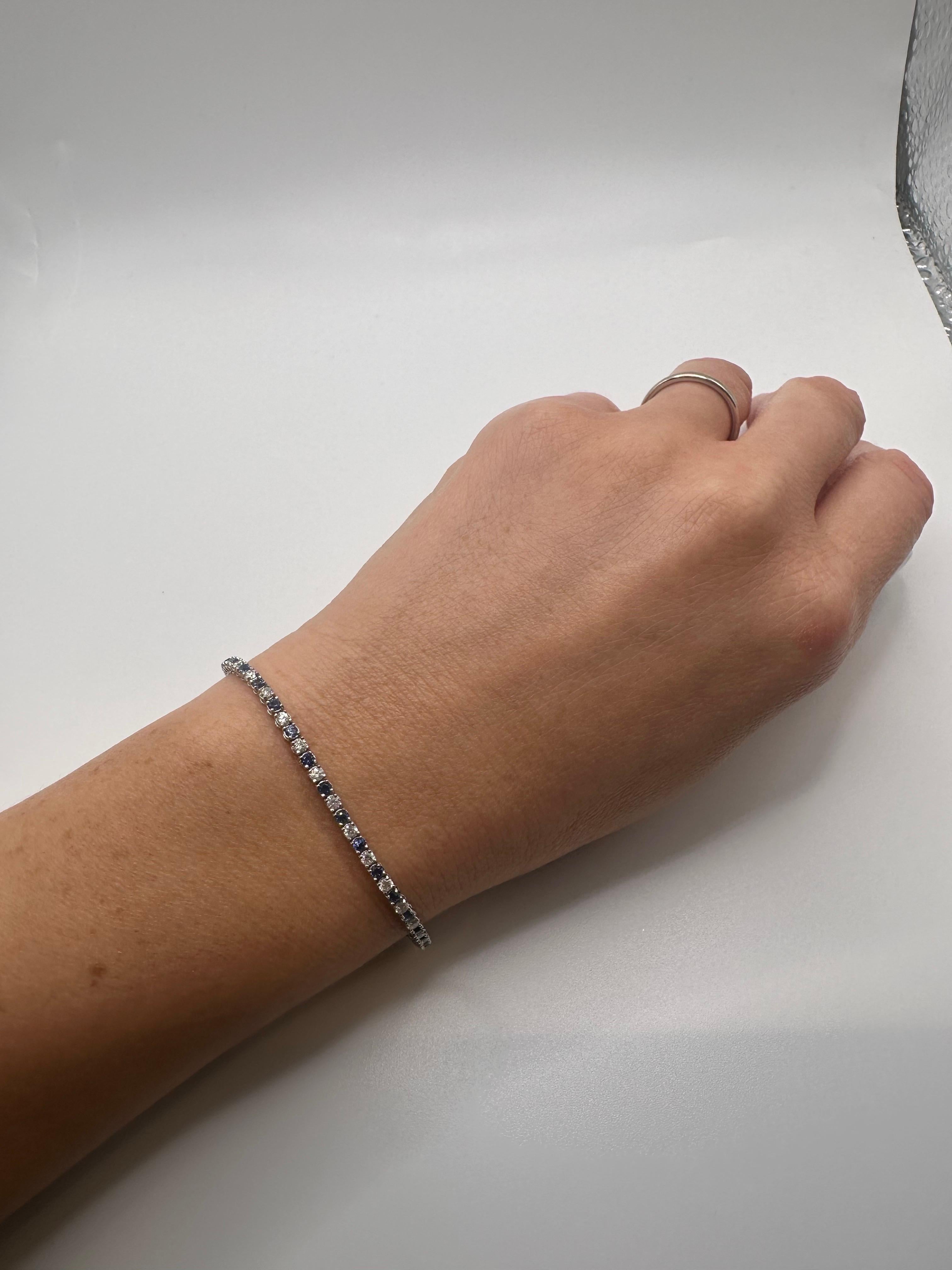 Taille brillant Bracelet saphir diamant Bracelet tennis en or 14KT 3ct 7