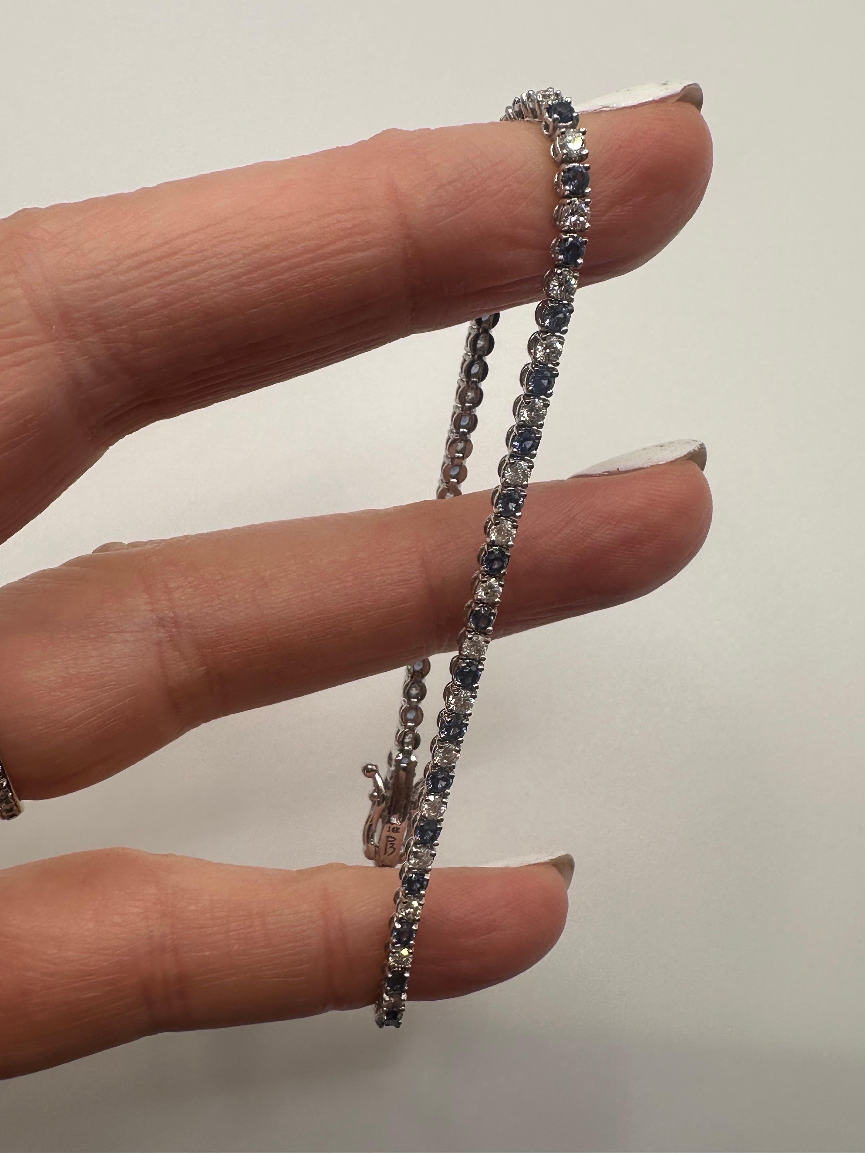 Bracelet saphir diamant Bracelet tennis en or 14KT 3ct 7