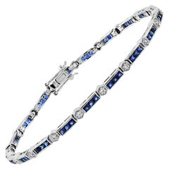 Aimée Alternate Triple Blue Sapphire and Diamond Bracelet in 18K White Gold
