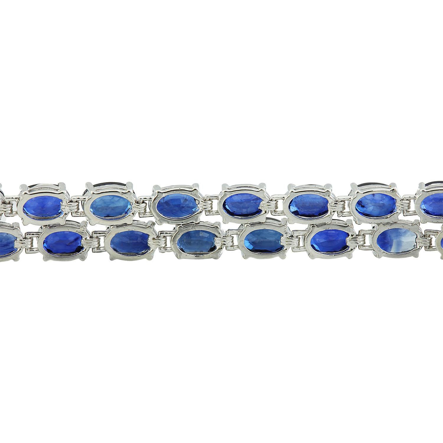 Oval Cut Sapphire Diamond Bracelet In 14 Karat White Gold For Sale