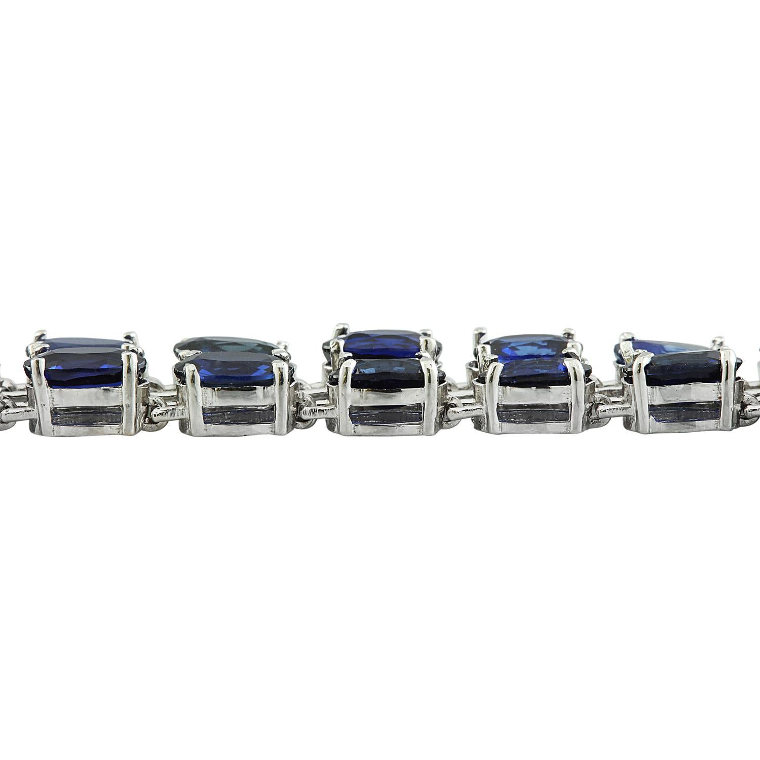 Sapphire Diamond Bracelet In 14 Karat White Gold In New Condition For Sale In Los Angeles, CA