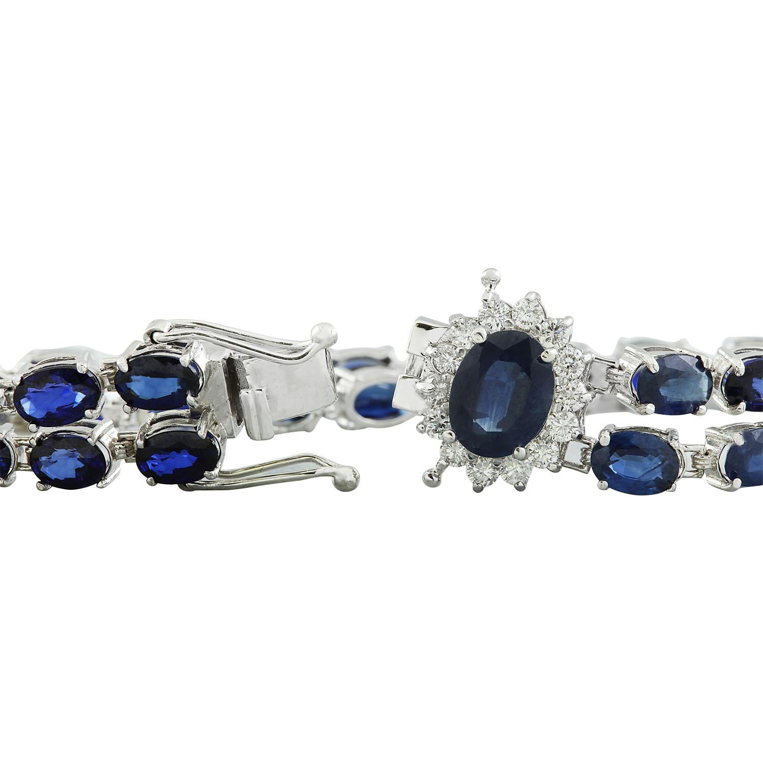 Women's Sapphire Diamond Bracelet In 14 Karat White Gold For Sale