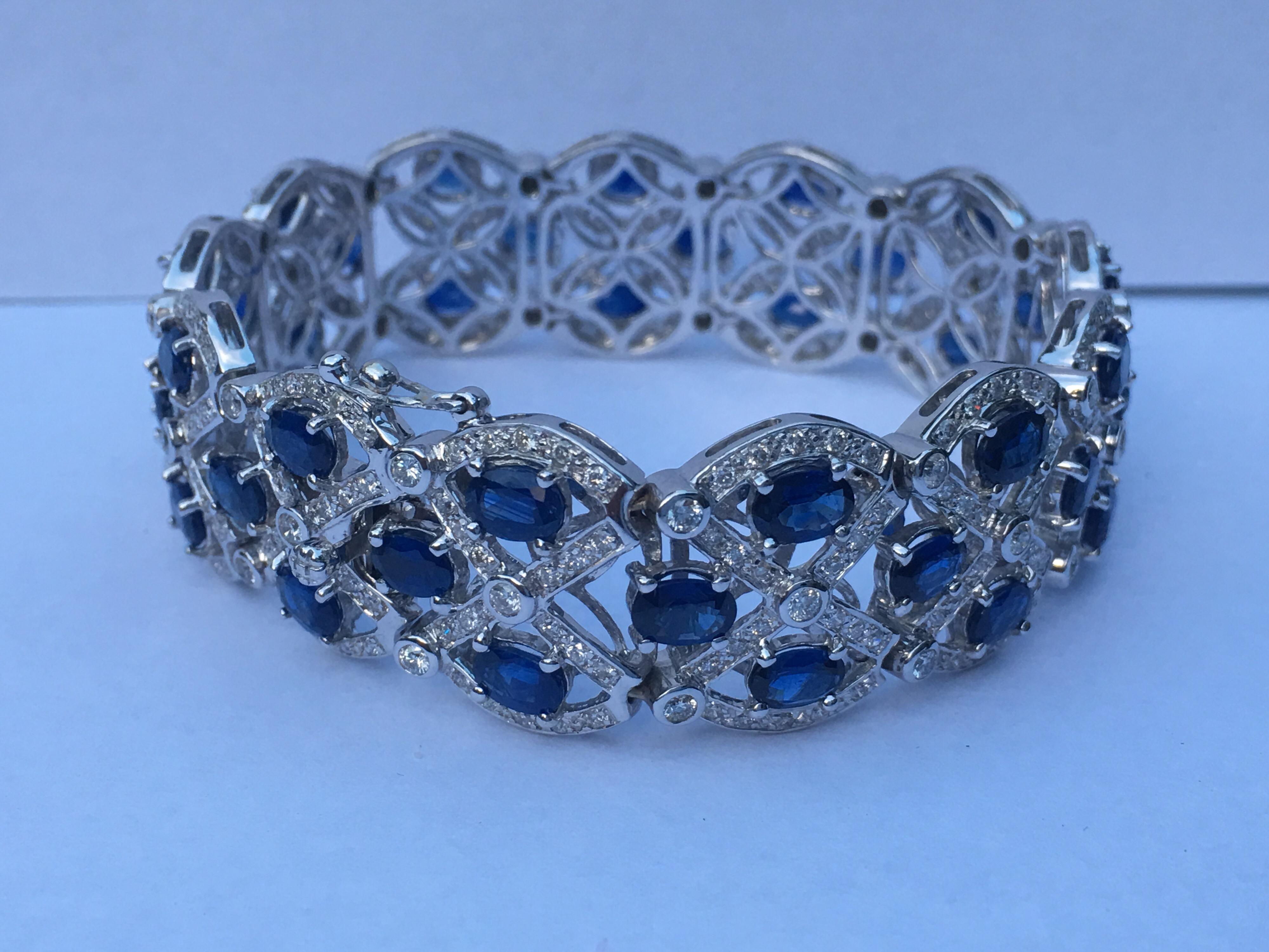 Sapphire Diamond Bracelet Set in 18 Karat White Gold 4