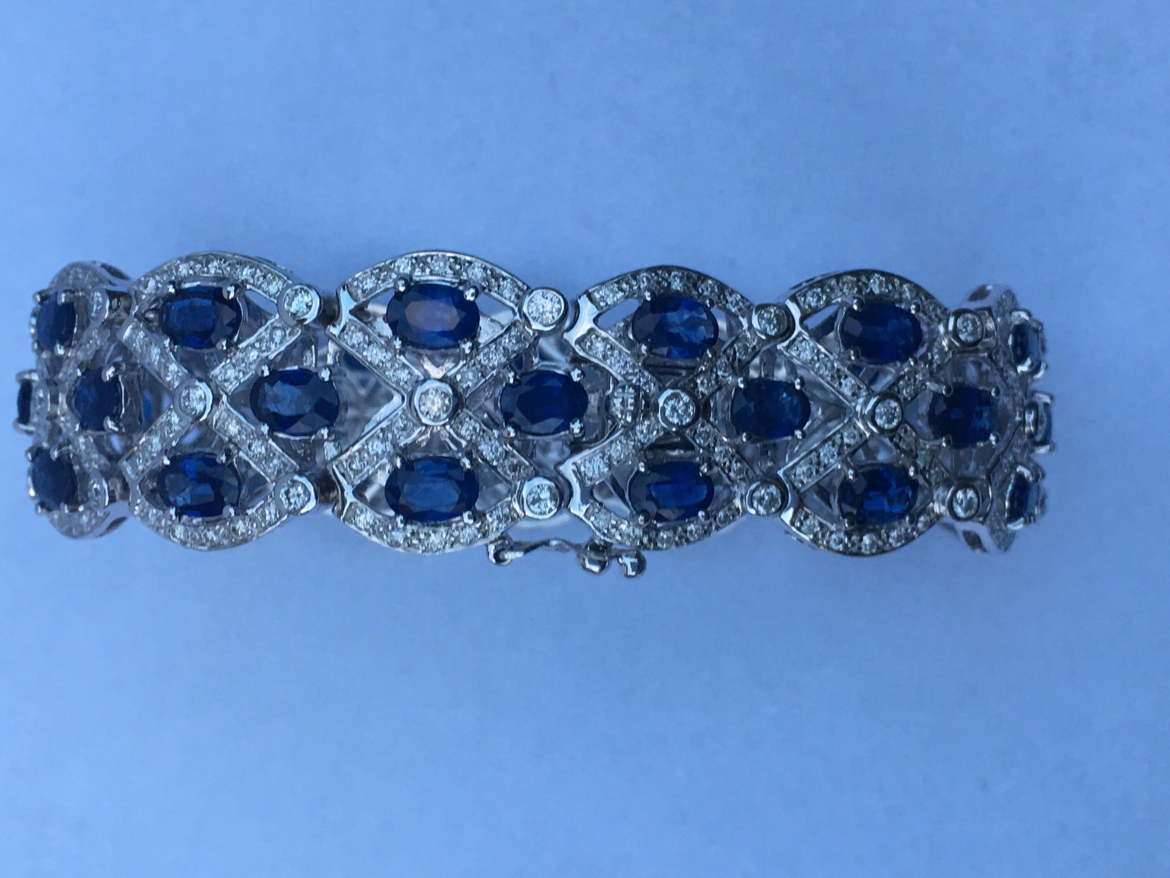 Sapphire Diamond Bracelet Set in 18 Karat White Gold 5