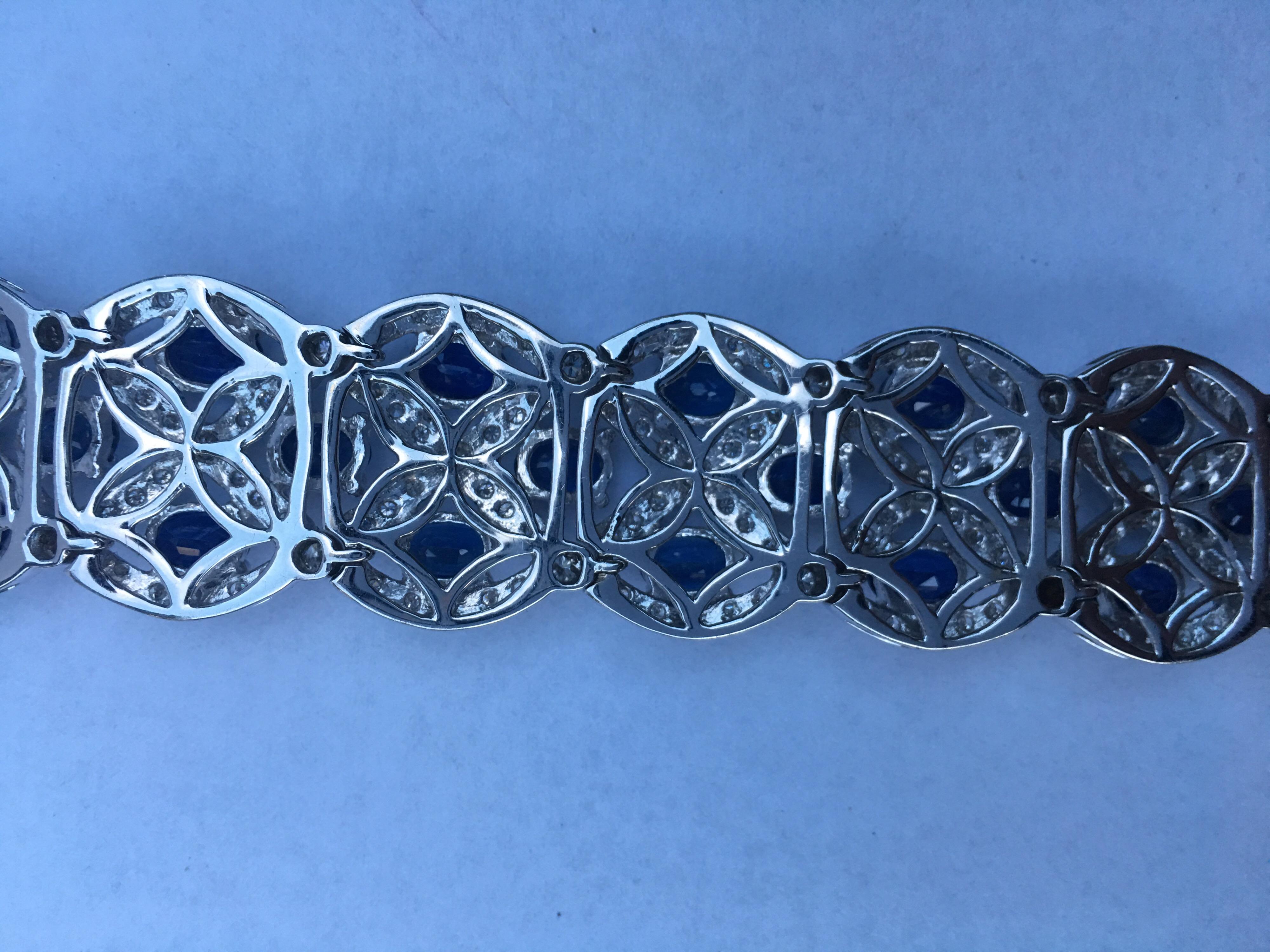 Sapphire Diamond Bracelet Set in 18 Karat White Gold 7