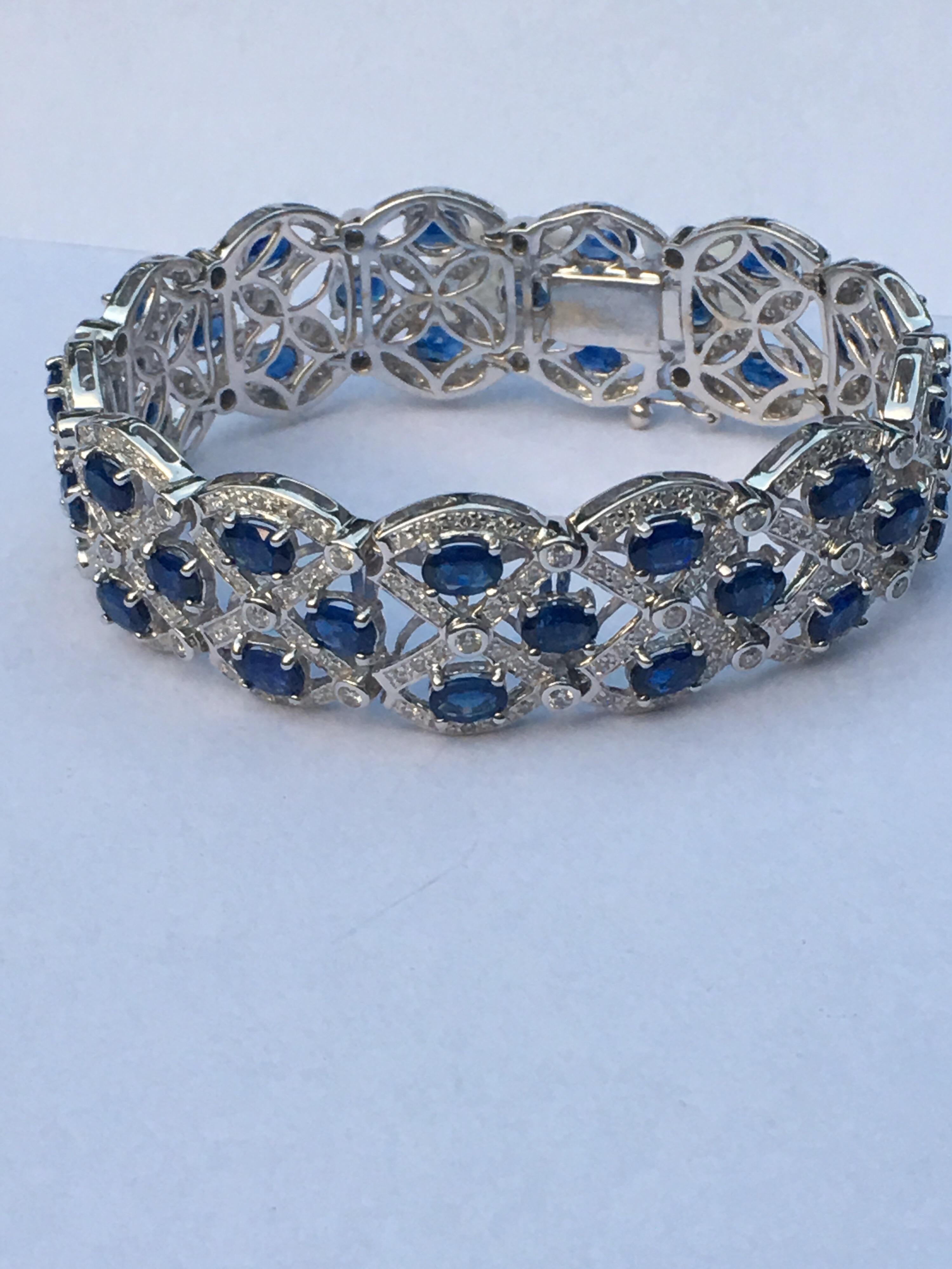 Sapphire Diamond Bracelet Set in 18 Karat White Gold 12
