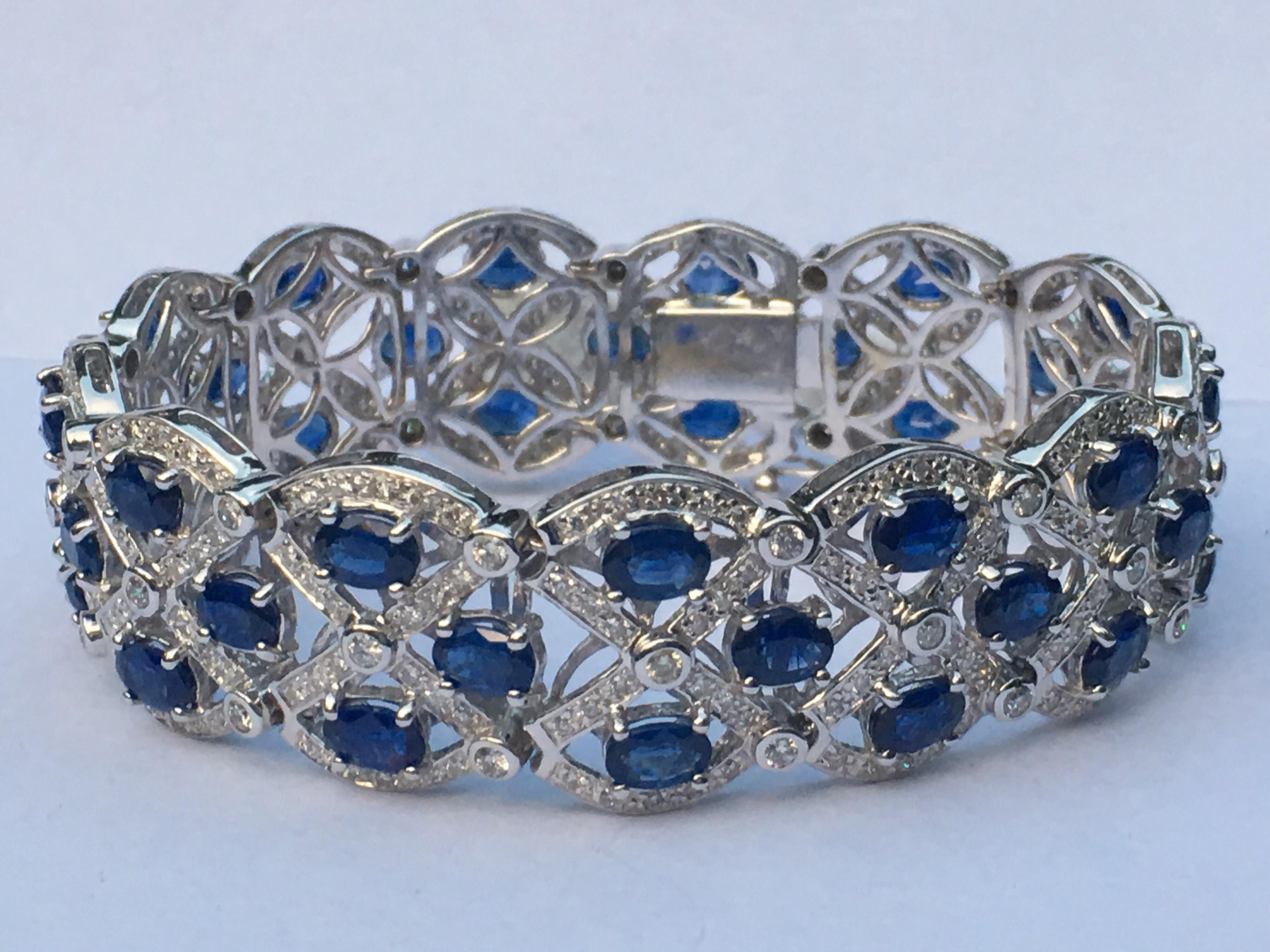 Sapphire Diamond Bracelet Set in 18 Karat White Gold 13
