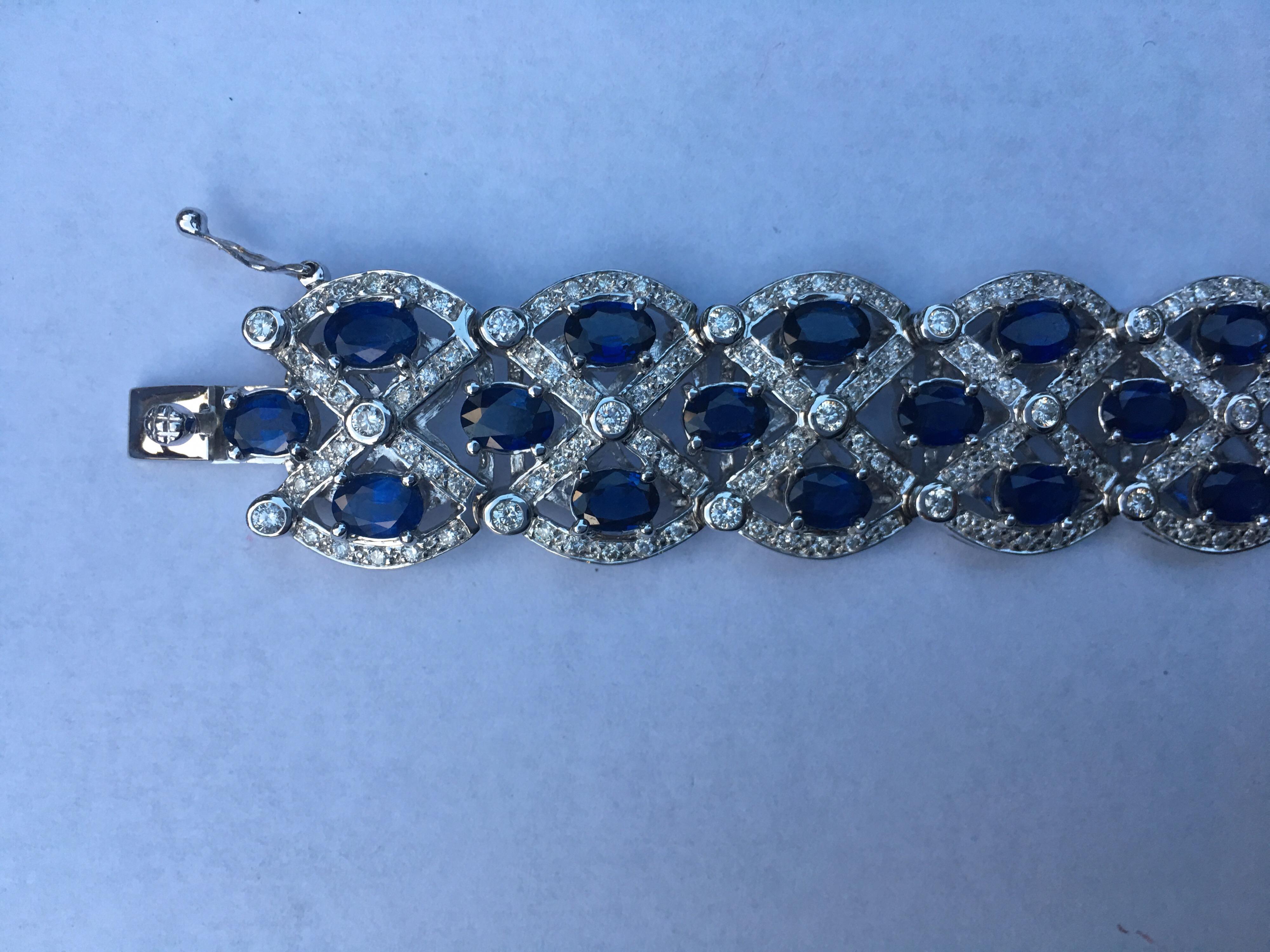 Artisan Sapphire Diamond Bracelet Set in 18 Karat White Gold