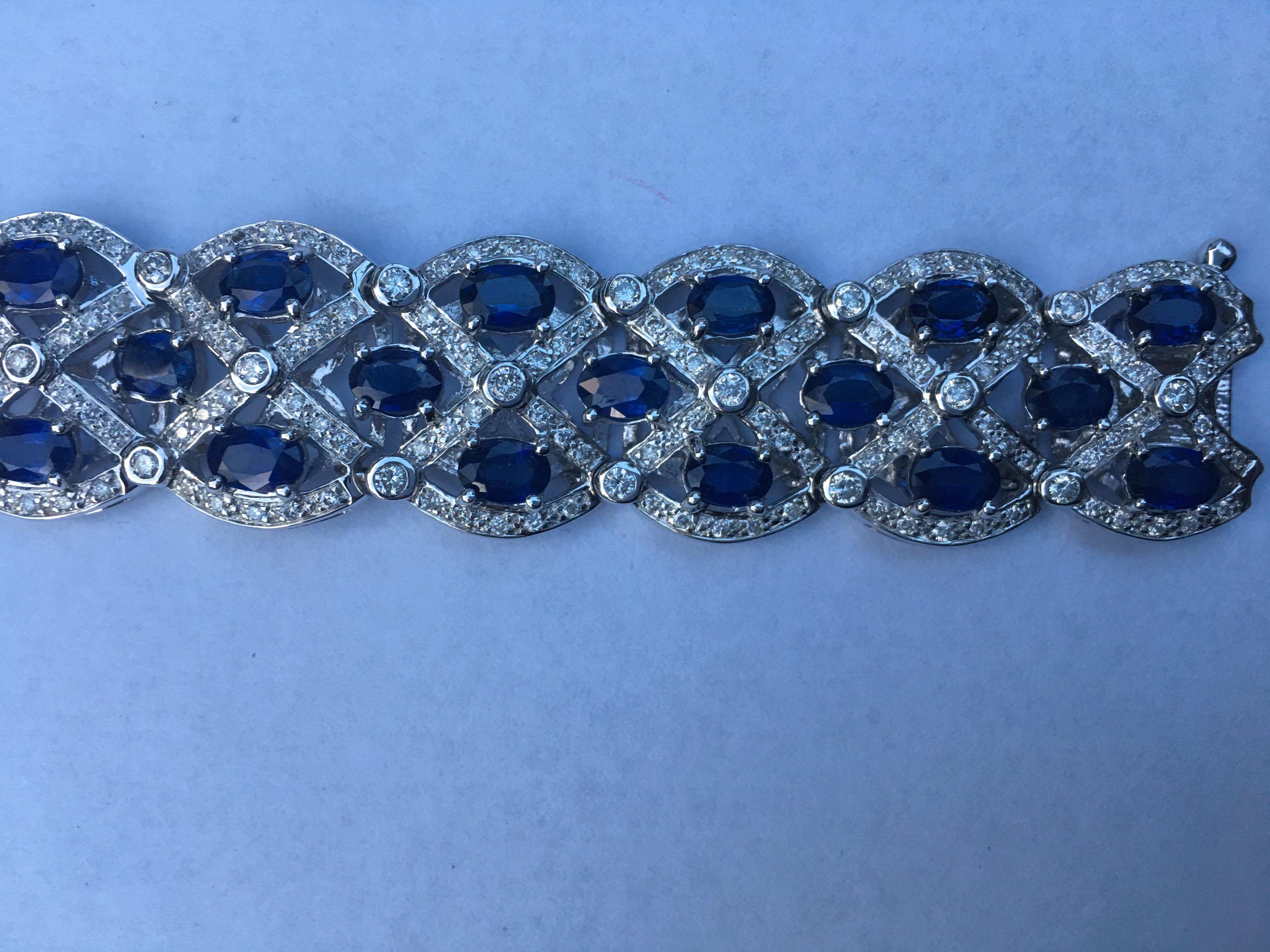 Oval Cut Sapphire Diamond Bracelet Set in 18 Karat White Gold