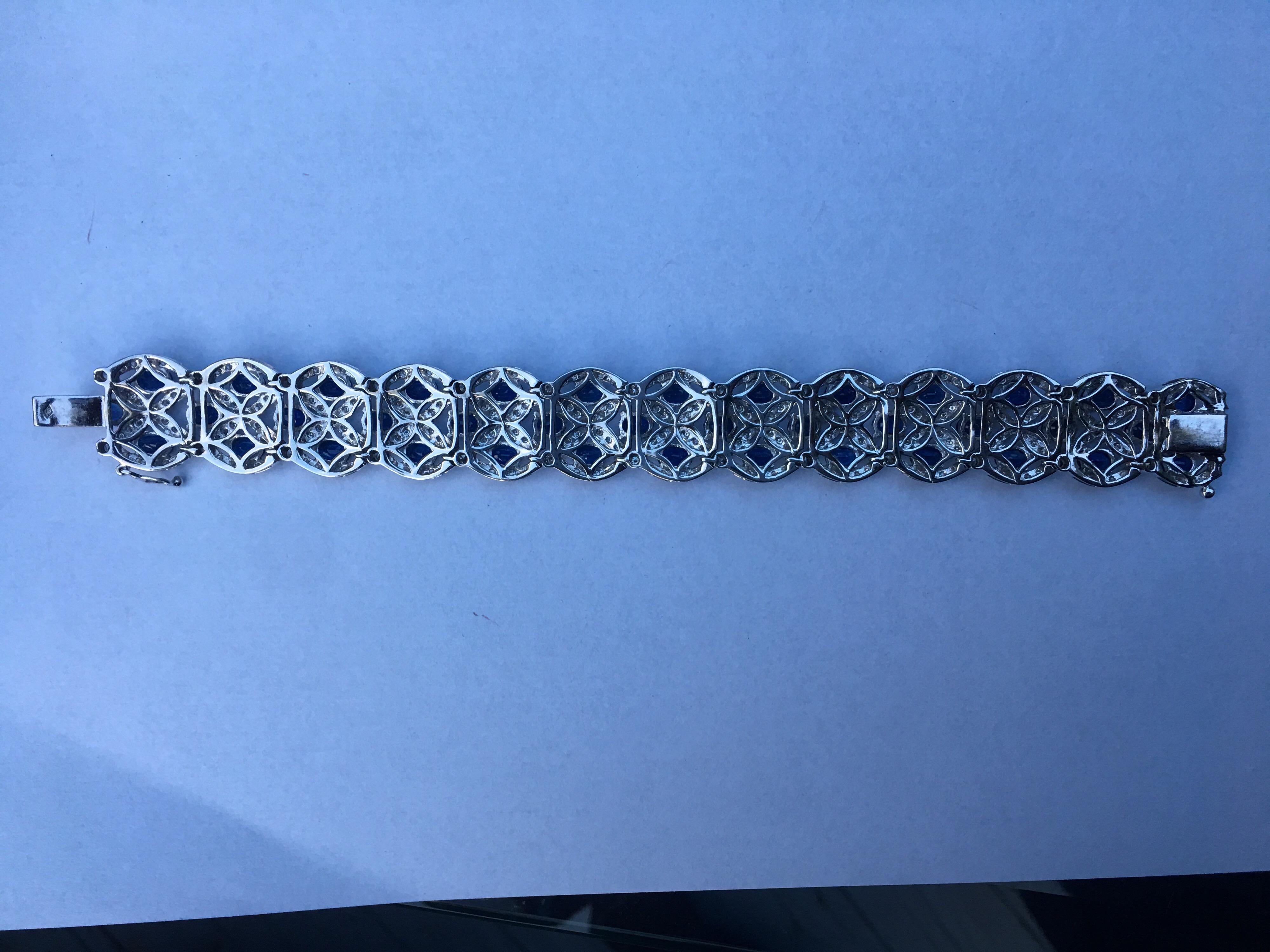 Sapphire Diamond Bracelet Set in 18 Karat White Gold In New Condition In Trumbull, CT