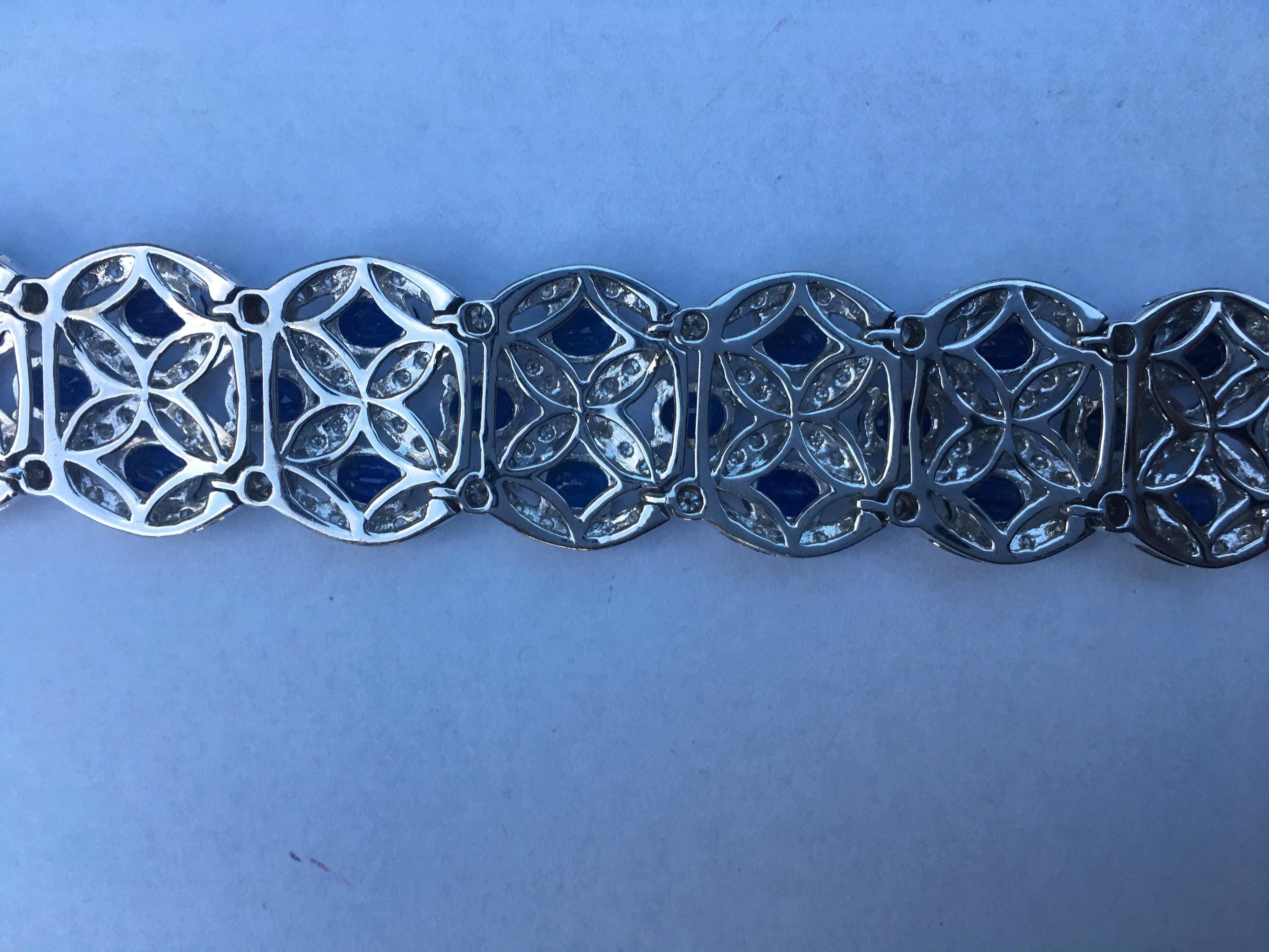 Women's Sapphire Diamond Bracelet Set in 18 Karat White Gold