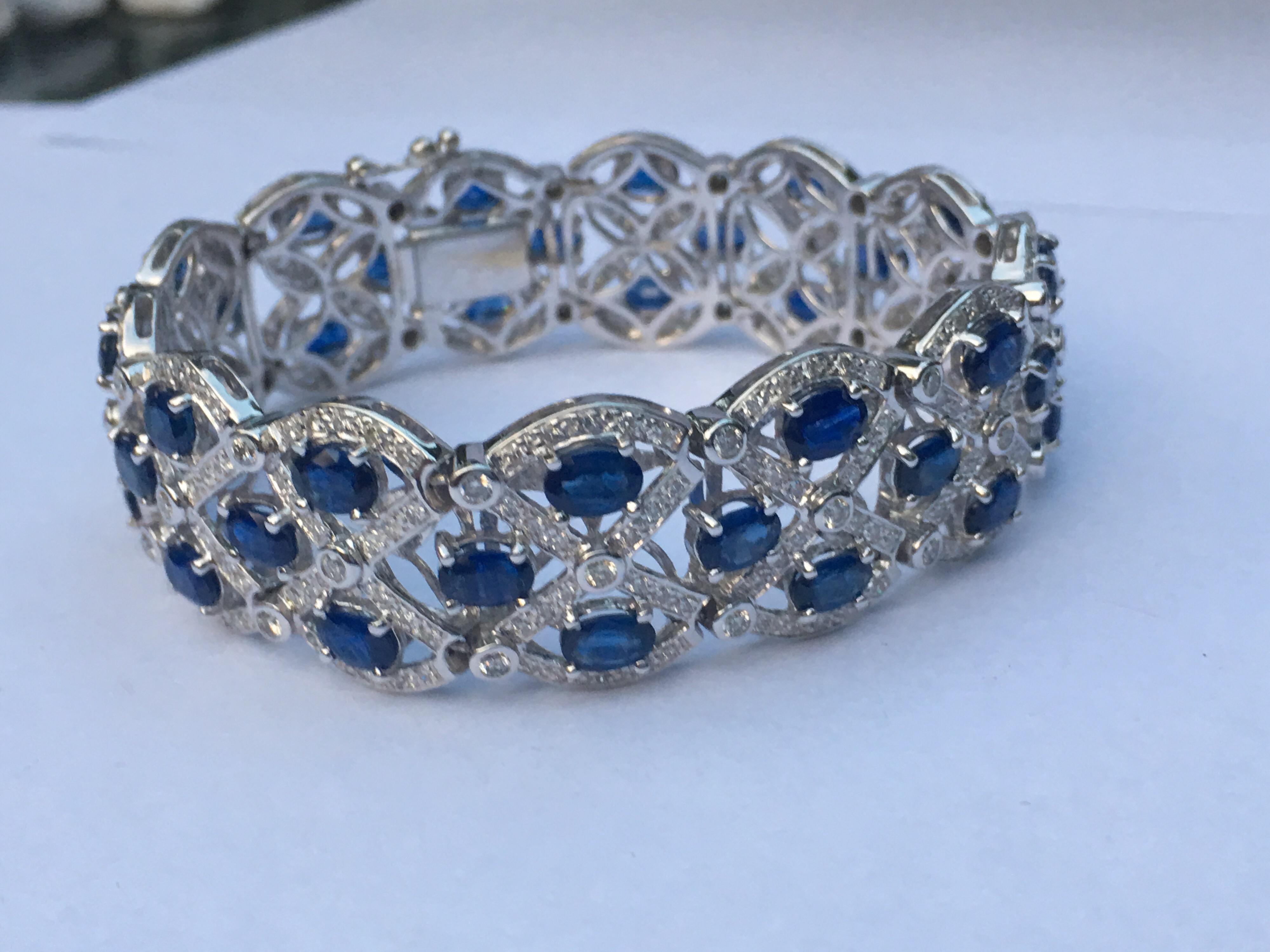 Sapphire Diamond Bracelet Set in 18 Karat White Gold 1
