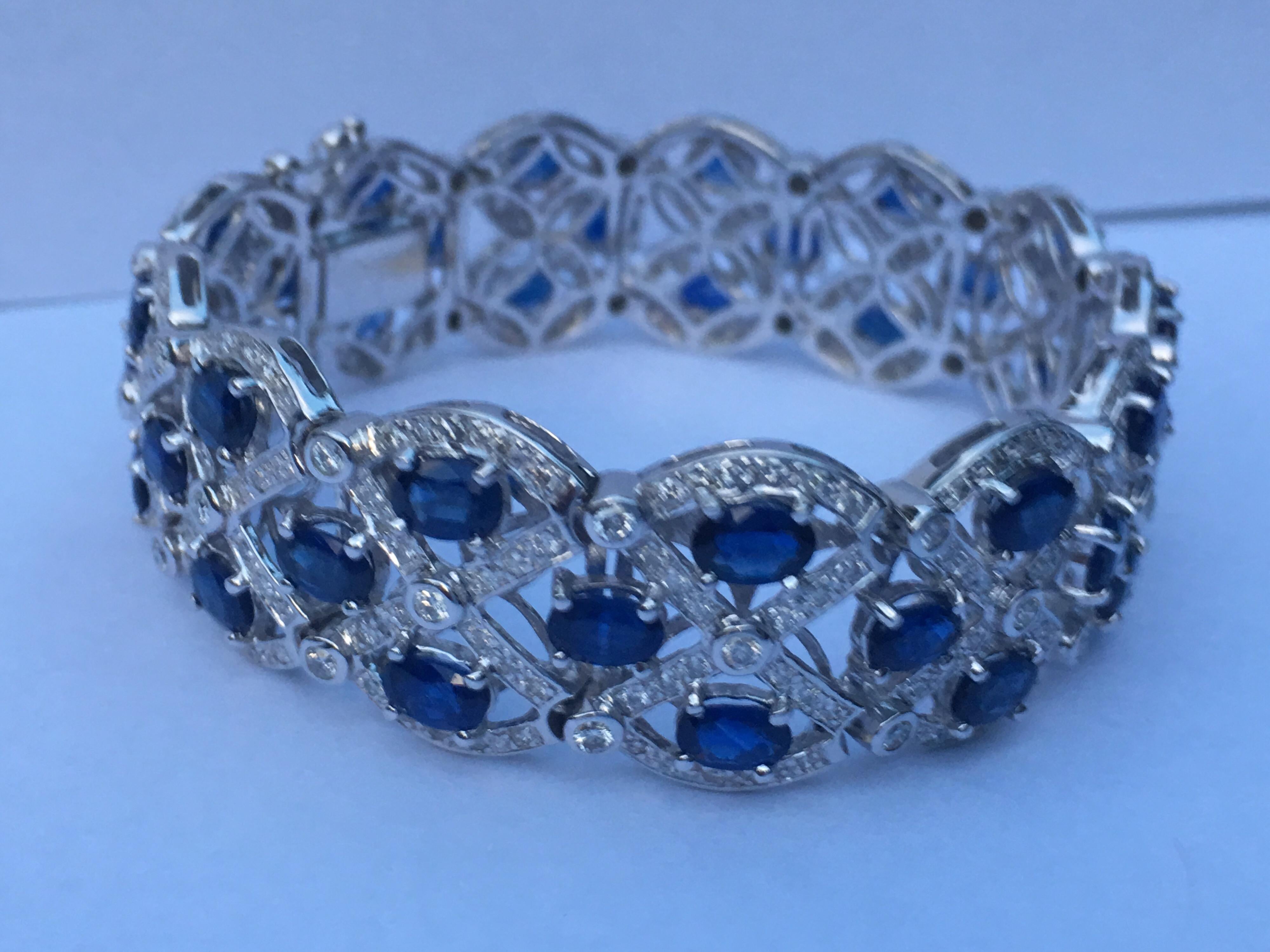 Sapphire Diamond Bracelet Set in 18 Karat White Gold 3