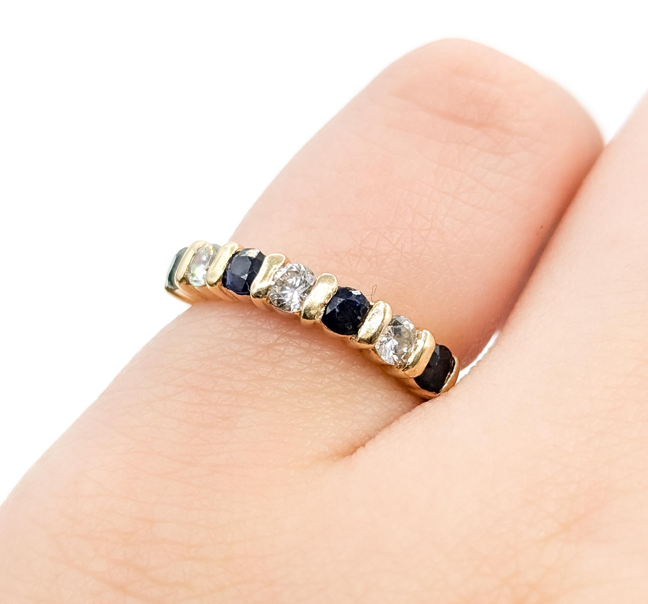 Anello nuziale con zaffiro e diamante in oro giallo 14k In condizioni ottime in vendita a Bloomington, MN