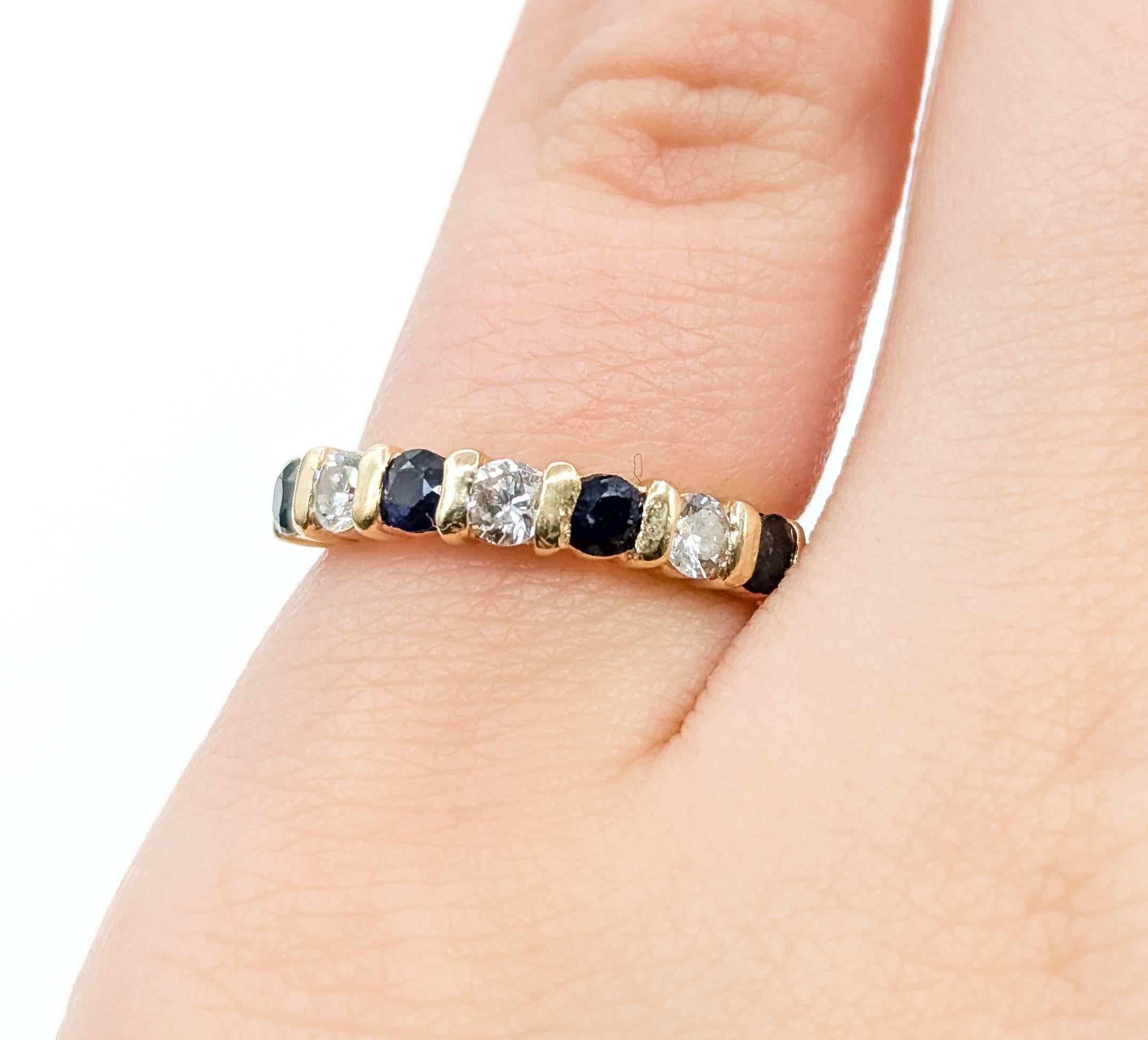 Donna Anello nuziale con zaffiro e diamante in oro giallo 14k in vendita