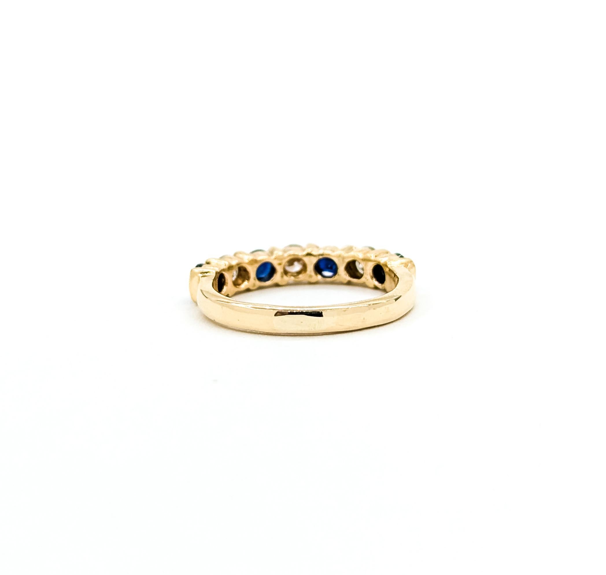 Anello nuziale con zaffiro e diamante in oro giallo 14k in vendita 2