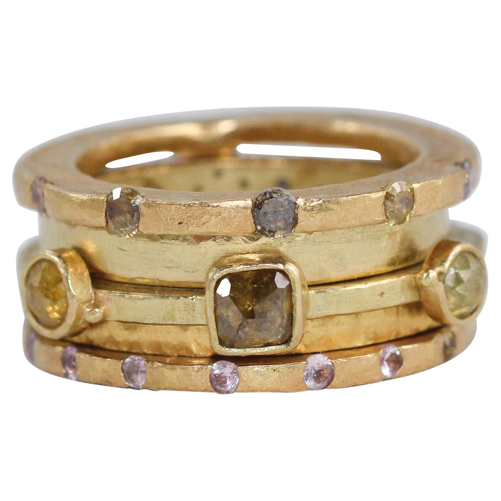 Sapphire Diamond Bridal Wedding Ring in 18 Karat, 22 Karat Gold Bands Stack #6 For Sale